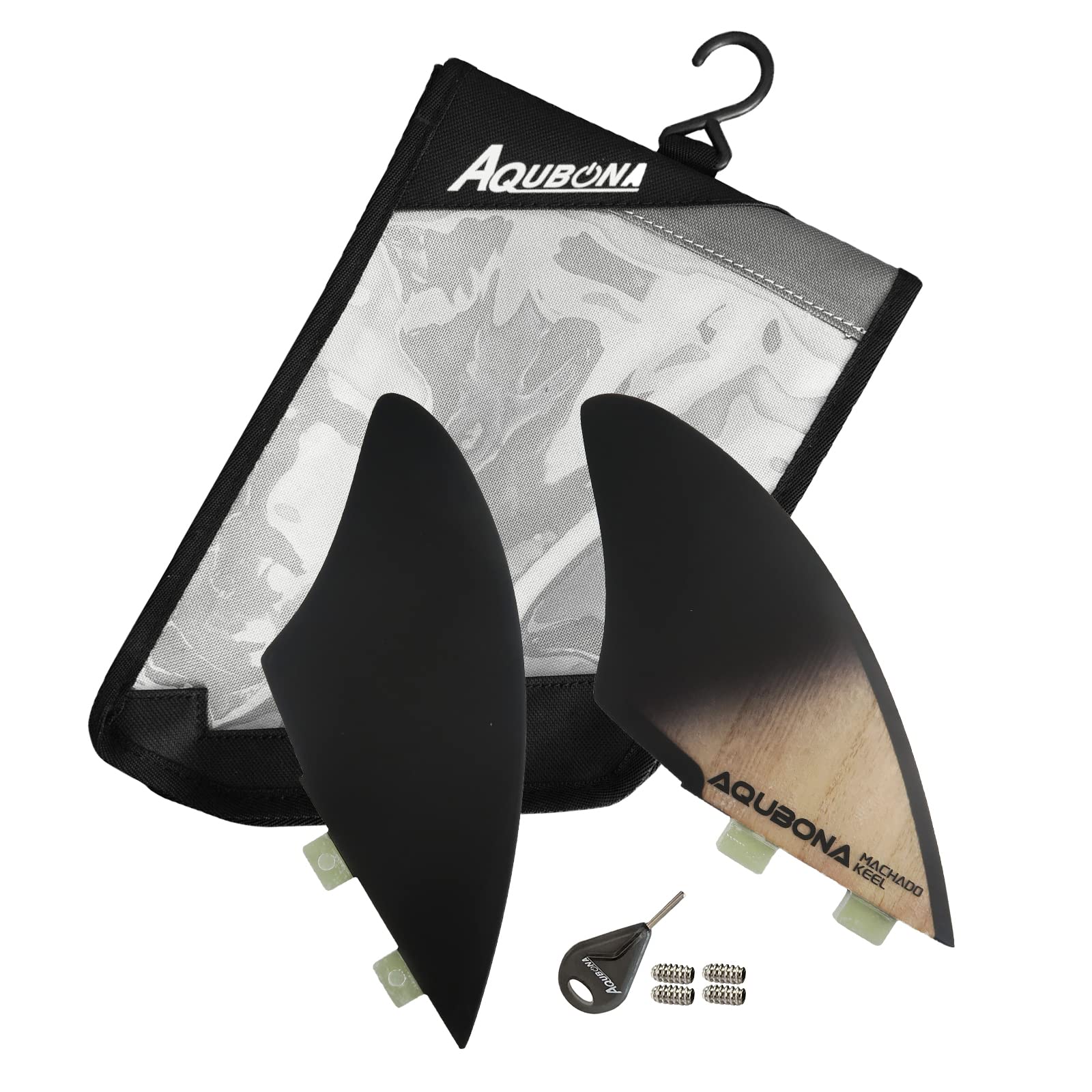AQUBONA Futures Twin Keel Fins， Double Tabs Fins Surfboard