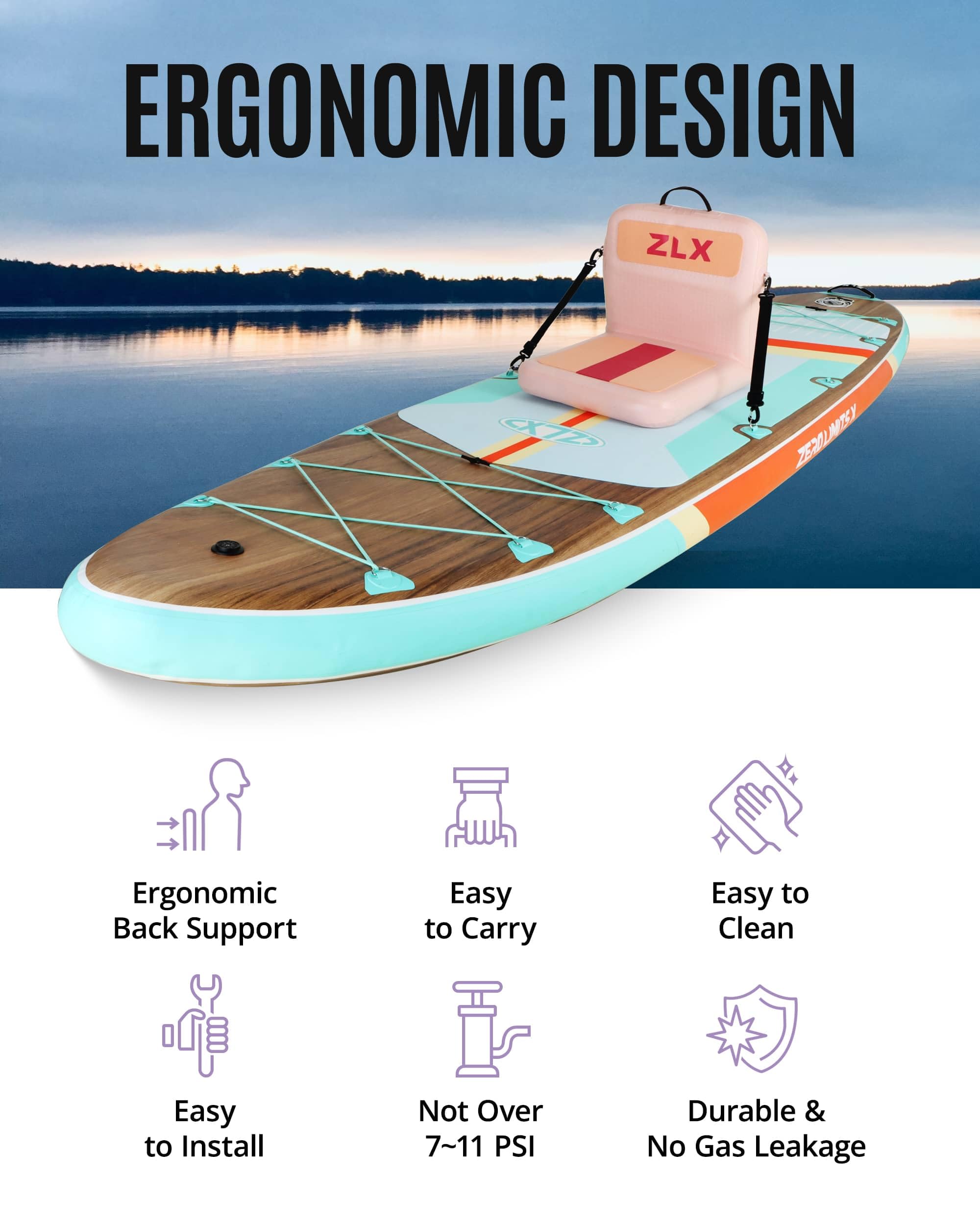 ZLX Gonfiabile Paddle Board Kayak Seat Portatile Canoa Surfboard Sup Seat Con Pompa Aria Materiale PVC per Outdoor Kayak Camping Picnics Watch (Rosa)