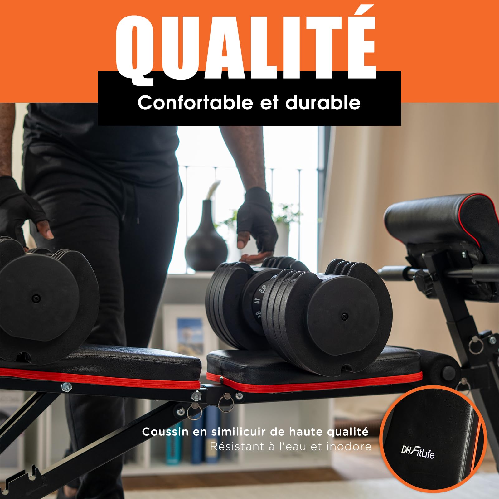 DH FitLife Banc de musculation pliable,banc réglable pour le développé couché, le curl biceps, la musculation du dos et des abdominaux,banc inclinable avec banc curl et extenseur des jambes