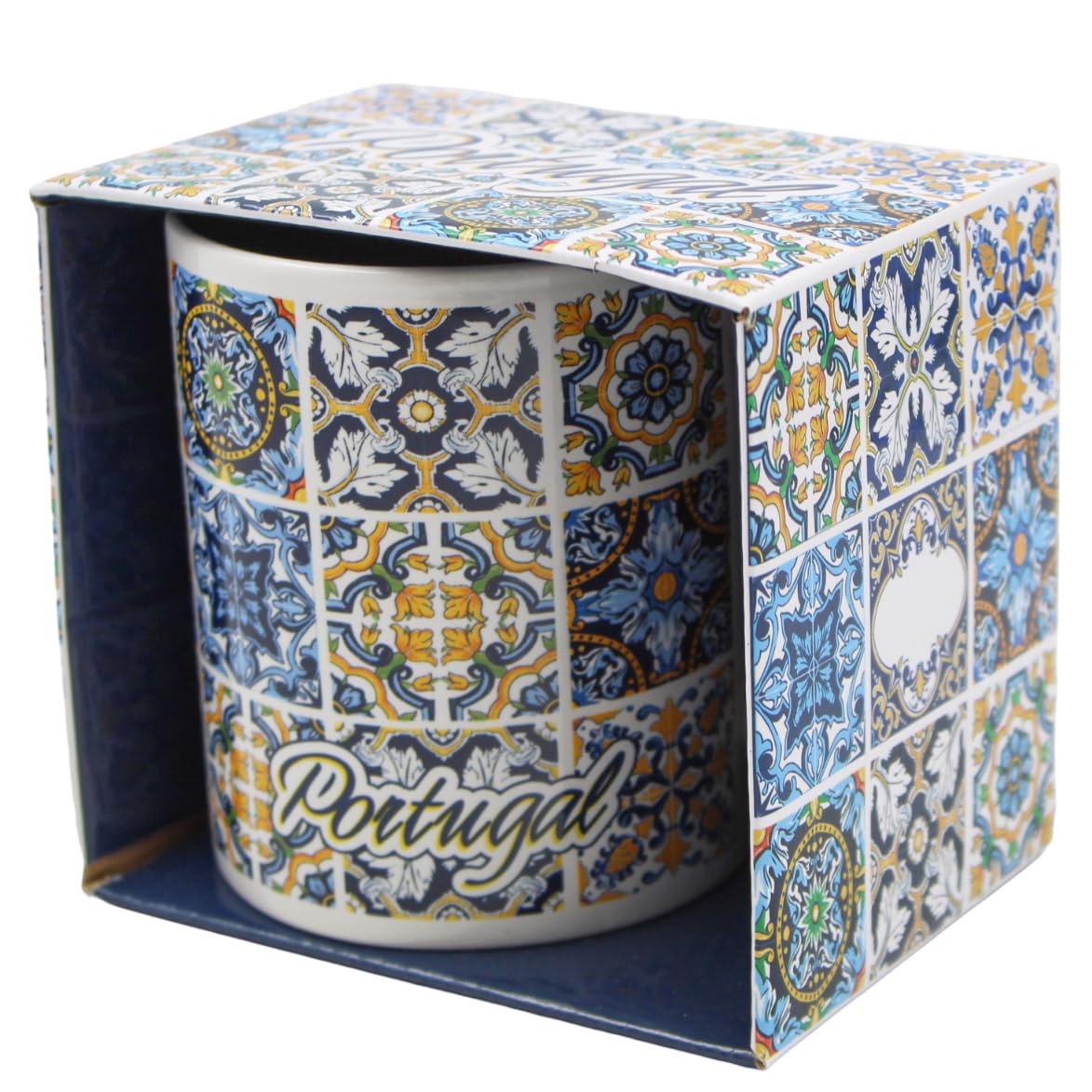 Traditional Portuguese Azulejo Ceramic Coffee Mug 12oz - Blue & White Tile Design, Microwave & Dishwasher Safe, Handcrafted in Portugal, GS6220