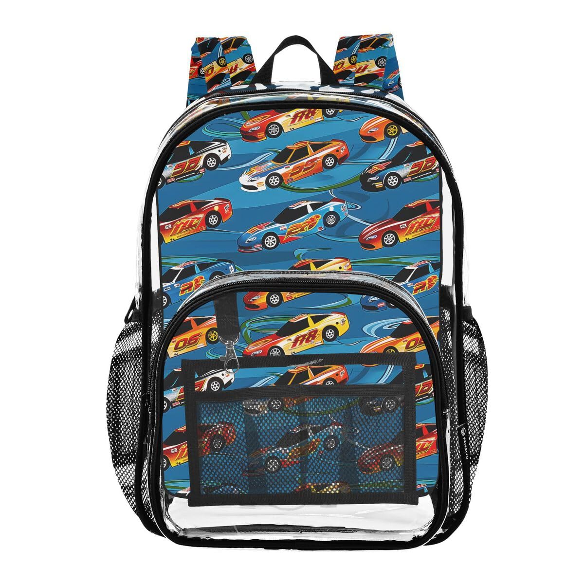 ALAZA Racing Car Blue Clear Backpack PVC Transparent Bookbag Heavy Duty for Student Boy Girl Kids Adult School Travel Work