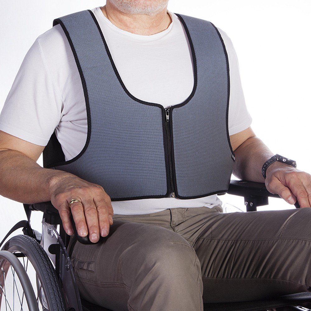 Mobiclinic Arnés chaleco de sujeción con cremallera tipo peto, Para silla ruedas, Sillas, Sillones descanso, Personas inestabilidad, Talla 1 (64-138 cm)