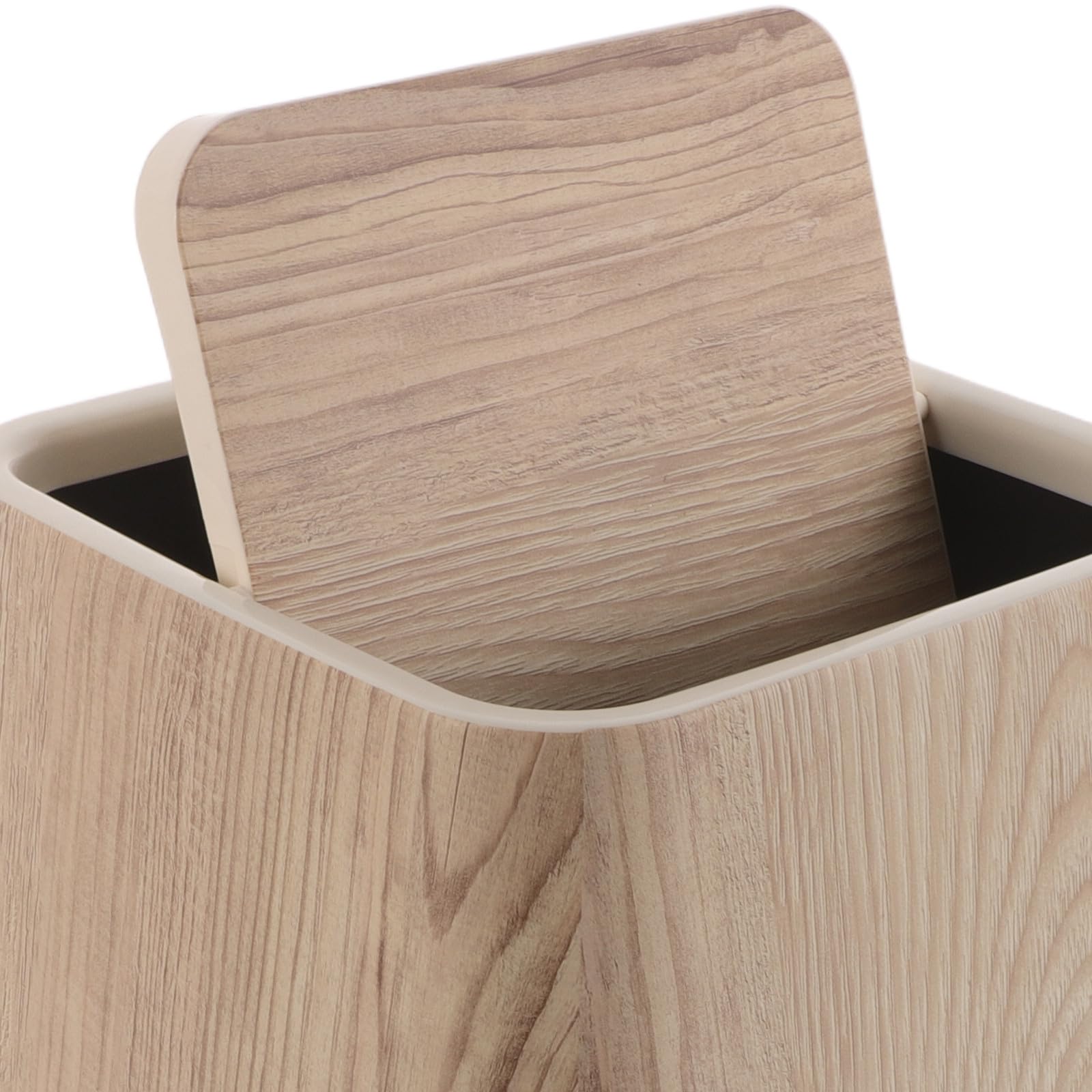 Beavorty Cestino Rifiuti Effetto Legno 8, 5 in Pp Beige Coperchio | Design Retrò Elegante, Finitura Imitazione Legno, Uso in Bagno e Toilette, Facile da Pulire e Salva Spazio
