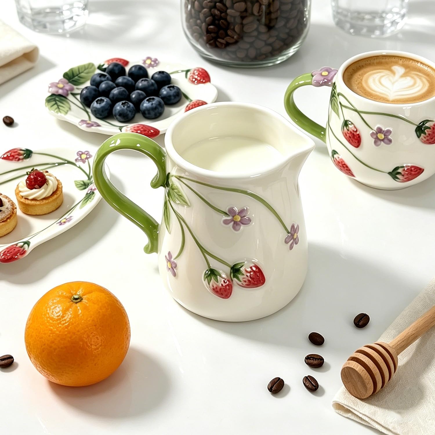 Ceramic Creamer Pitcher 16.2oz Strawberry Relief