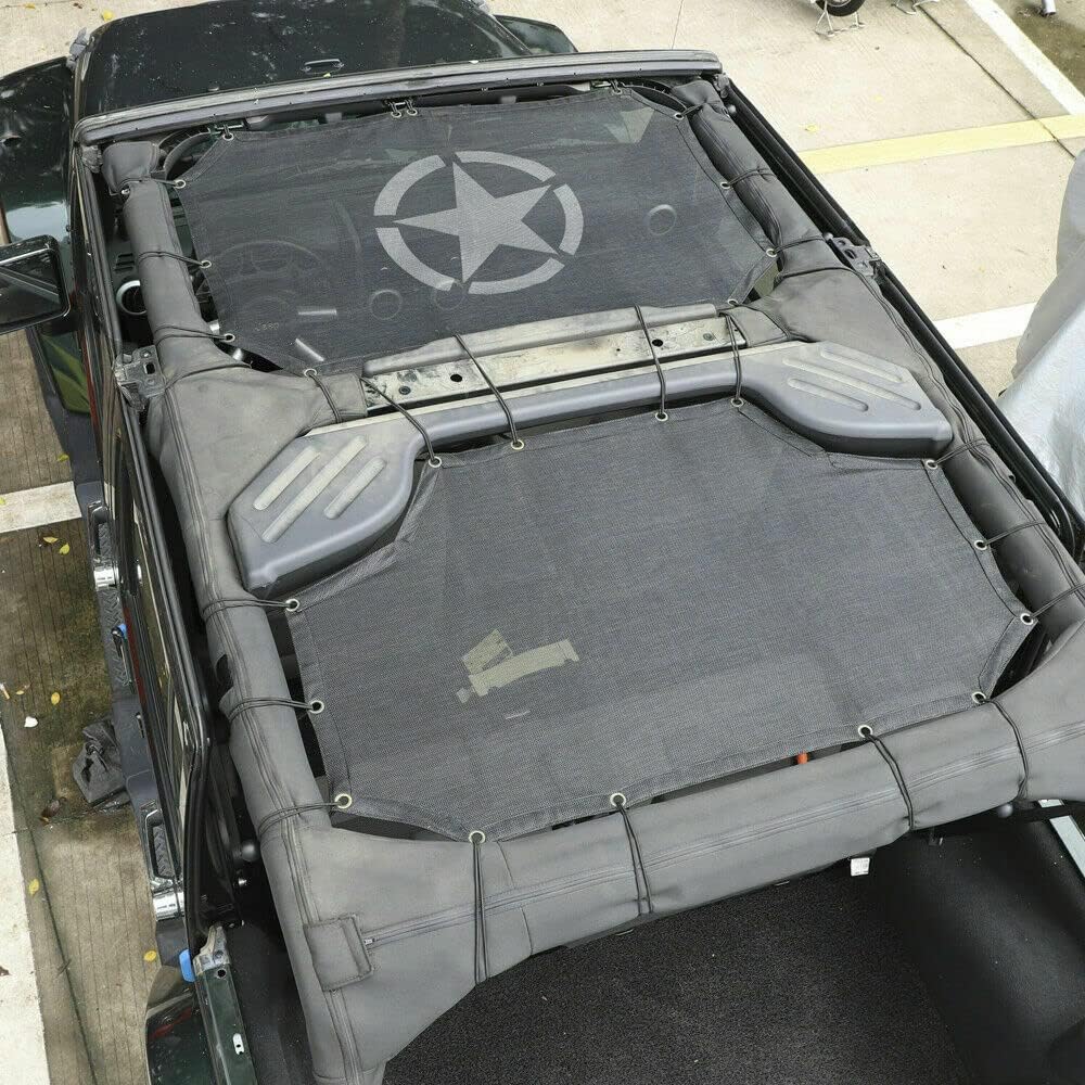 Mesh-Dach-Sonnenschutzabdeckung Kompatibel mit Jeep Wrangler JK JKU 2007-2018 4-Türer, UV-Schutz und Wärmereduzierung,Five Pointed Star