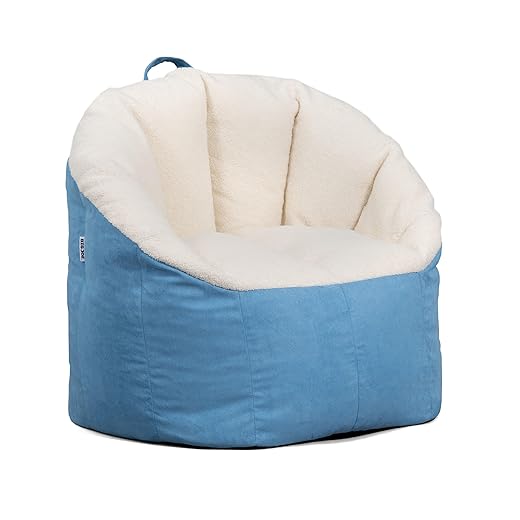 Big Joe Milano Bean Bag Chair, Oat Sherpa and Dusty Blue Vegan Suede, Soft Polyester, 2.5 feet