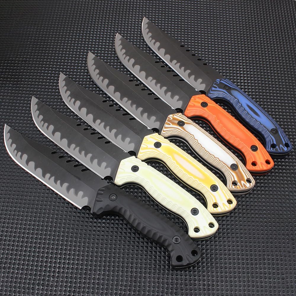 Generisch Feststehendes D2-Messer mit G10-Griff, Gesamtlänge 17,5 cm， Gelb | Kompaktes Modell mit 9 cm Klinge, 409 g Eigengewicht und Scheide zur übersichtlichen Aufbewahrung für Erwachsene.