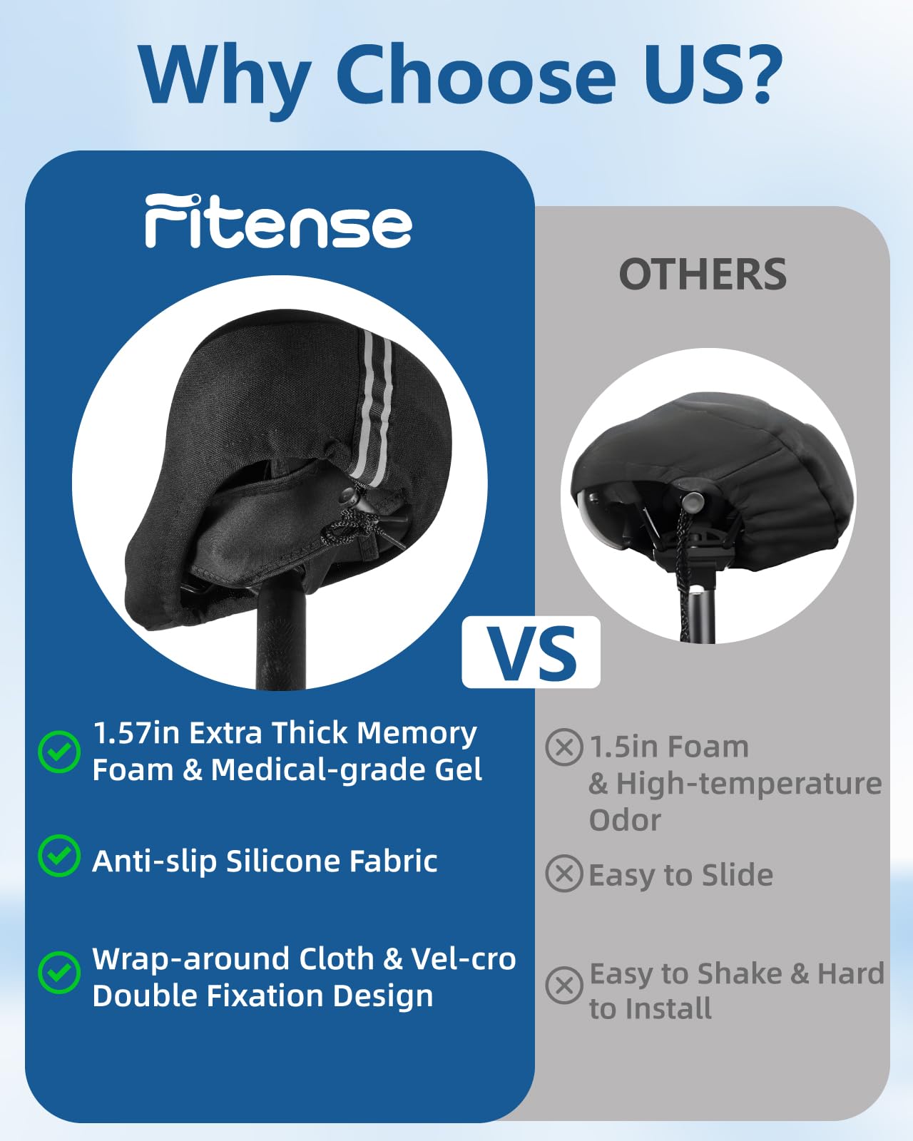 Fitense Bike Seat Cushion, Gel Padded Bike Seat Cover for Men Women, Extra Soft Exercise Bicycle Cushion Fit for Peloton, Spin Stationary Exercise, Cycling Bike with Adjustable Vel-co Secure?Black