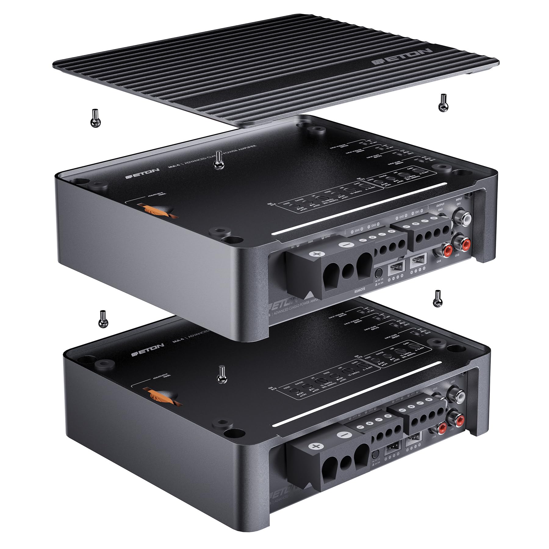 ETON MA 4 – kompakter 4 Kanal Verstärker, leistungsstarke digitale Mini Endstufe für Autos und Reisemobile, Class D Amp mit 4 x 105 W