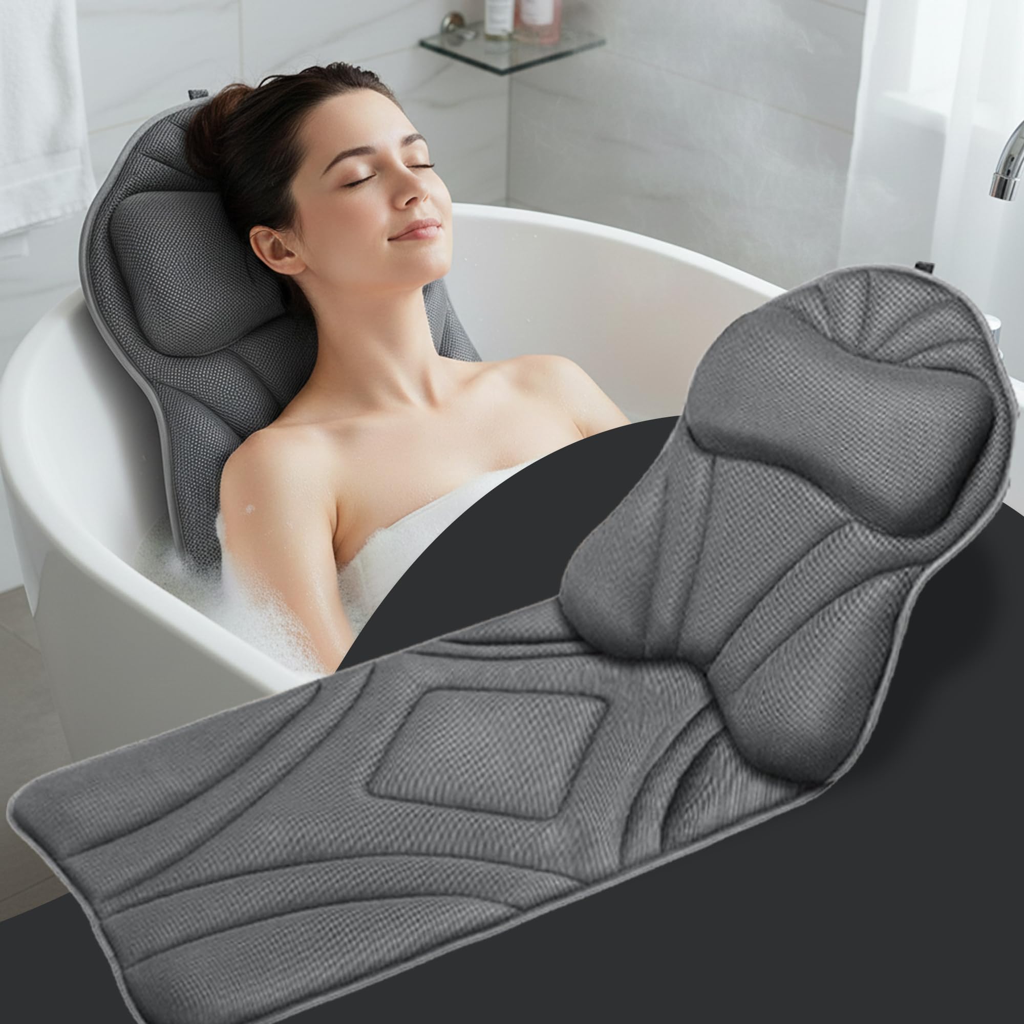 Rylor Full Body Bath Pillow – Luxury Cushion for Bathtub | Extra Large & Thick | Premium Packaging - Head, Neck, Shoulder & Back Support – Quick-Dry,