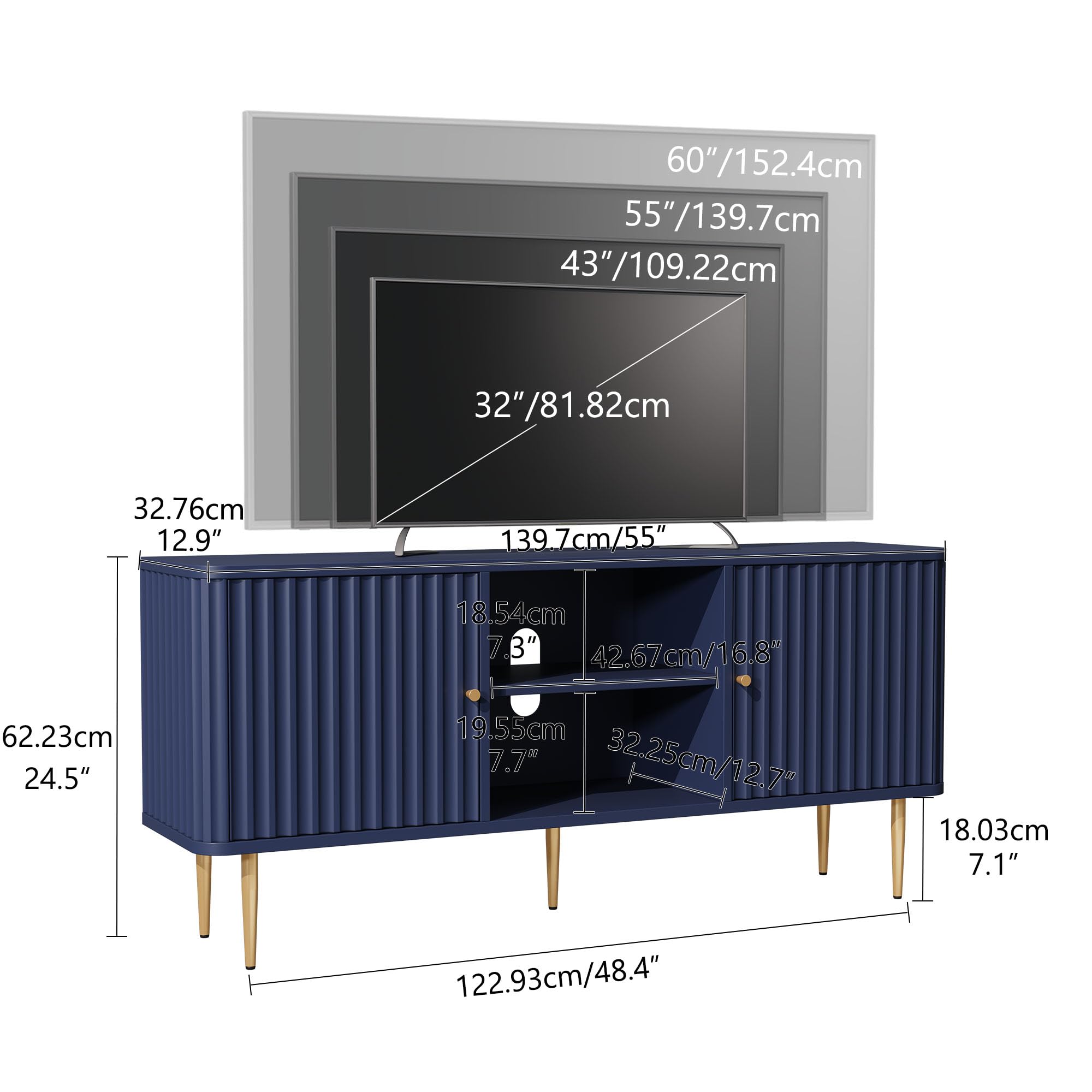 Mobile TV Soggiorno con 2 Ante, Mobile Porta TV Moderno in Legno per TV 55 Pollici fino a 65", Mobile TV Basso per Soggiorno, Camera da Letto