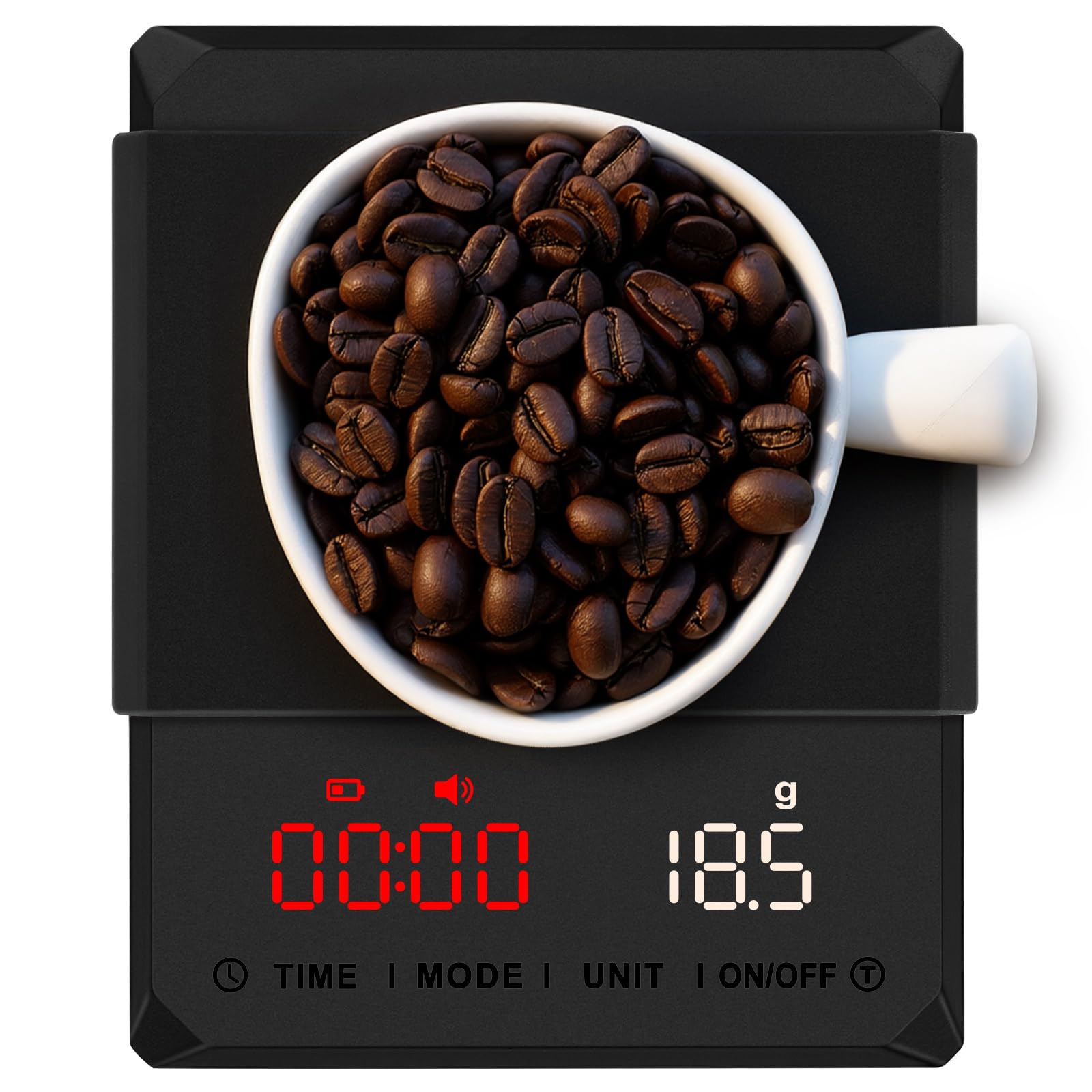 Fuzion Mini Coffee Scale with Timer - Espresso Scale Rechargeable 2kg x 0.1g Accuracy, 3-Mode Timer, LED Display, Digital Coffee Scale for Pour-Over,