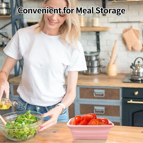 Miniatura 5 de Cuenco plegable para acampar con tapa, cuenco plegable de silicona para viajes, plegable, reutilizable, portátil, para microondas y nevera, cuenco