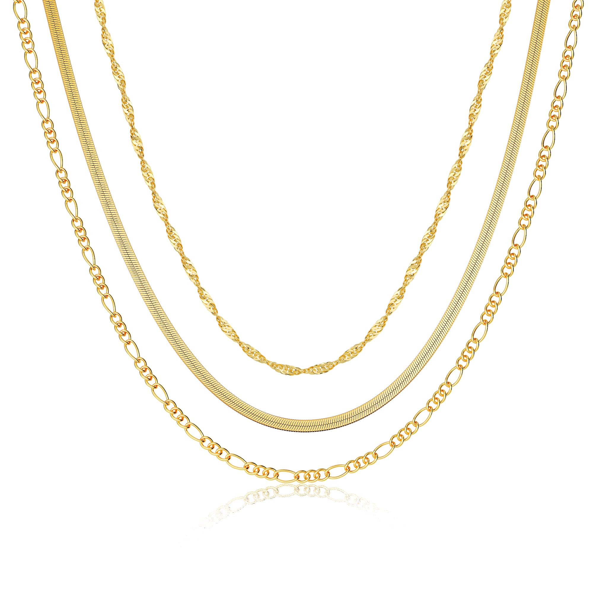 Freekiss Herringbone Necklace for Women: Layered Gold Necklace Set 14k Gold Plated Snake Gold Chain Choker Necklaces Dainty Simple Link Necklaces Gold Jewelry Gift for Women