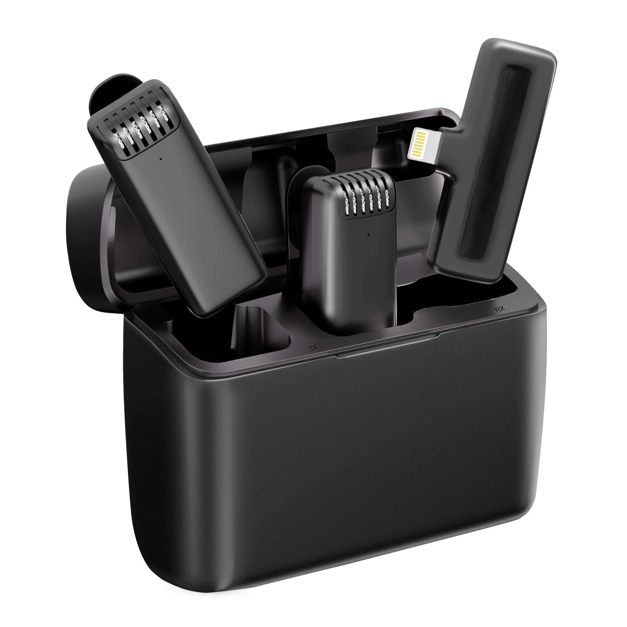 Canisflax 2-in-1 Wireless Lavalier Microphone for iPhone iPad with Charging Case - Mini Microphone Lapel Mic for Video Recording - Tiny Clip on Phone