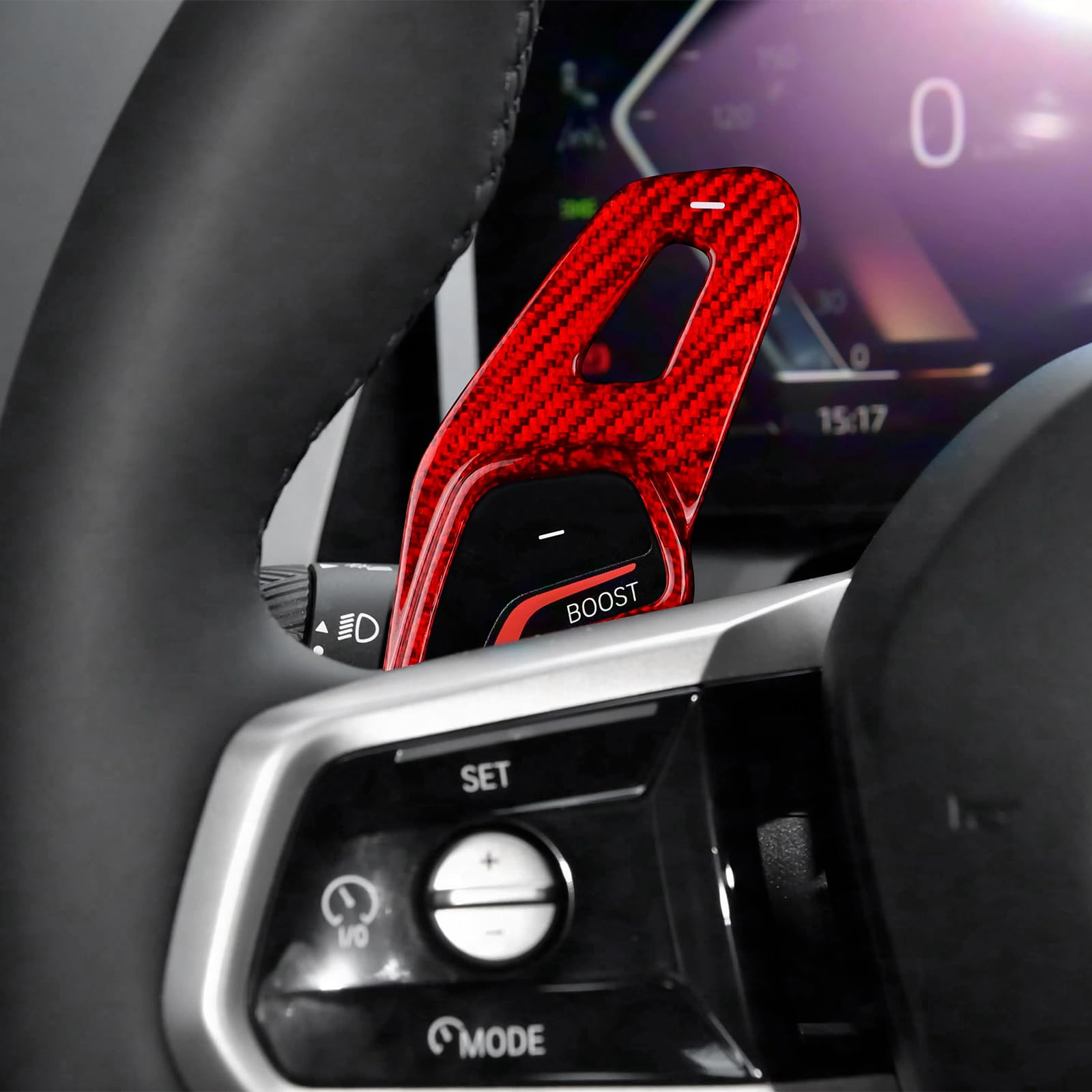KUNGKIC für BMW X1 U11 2023-2025 X3 G45 2025-2026 5er G60 2024-2026 Hartkohlefaser Auto Lenkrad Schaltwippe DSG-Verlängerung Innenraum Zubehör 2 Stück (Rot)