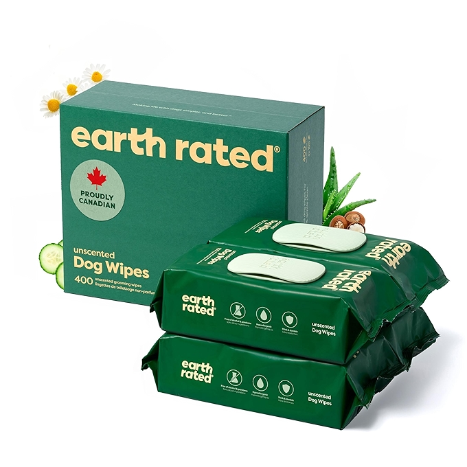Earth Rated 低过敏性狗狗清洁湿巾 - 无香型宠物护理湿巾