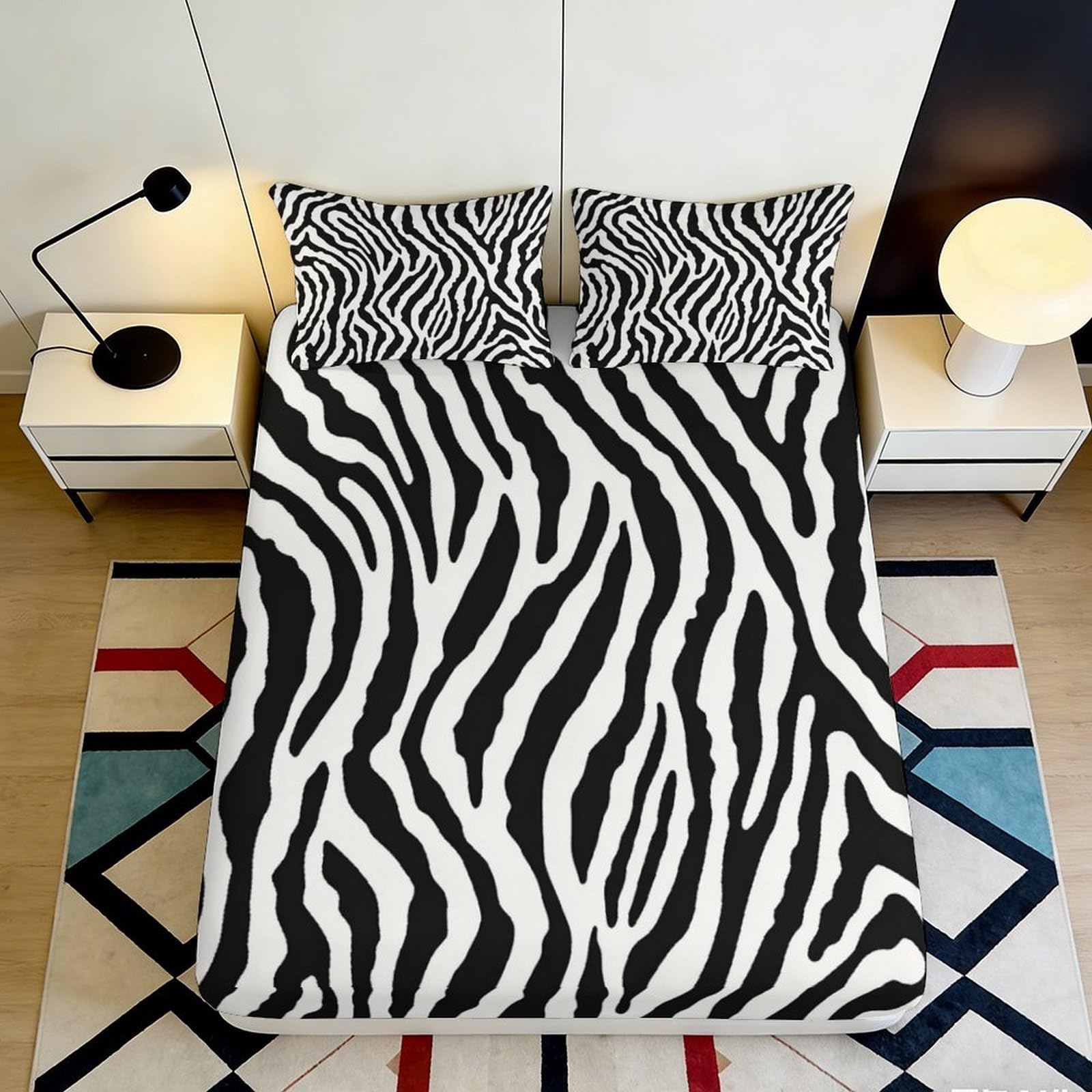 3D Printed Zebra Pattern Fitted Sheet Microfiber Soft Bed Cover for Bedroom Dorm Mattress Protection Decor 90x200x25cm