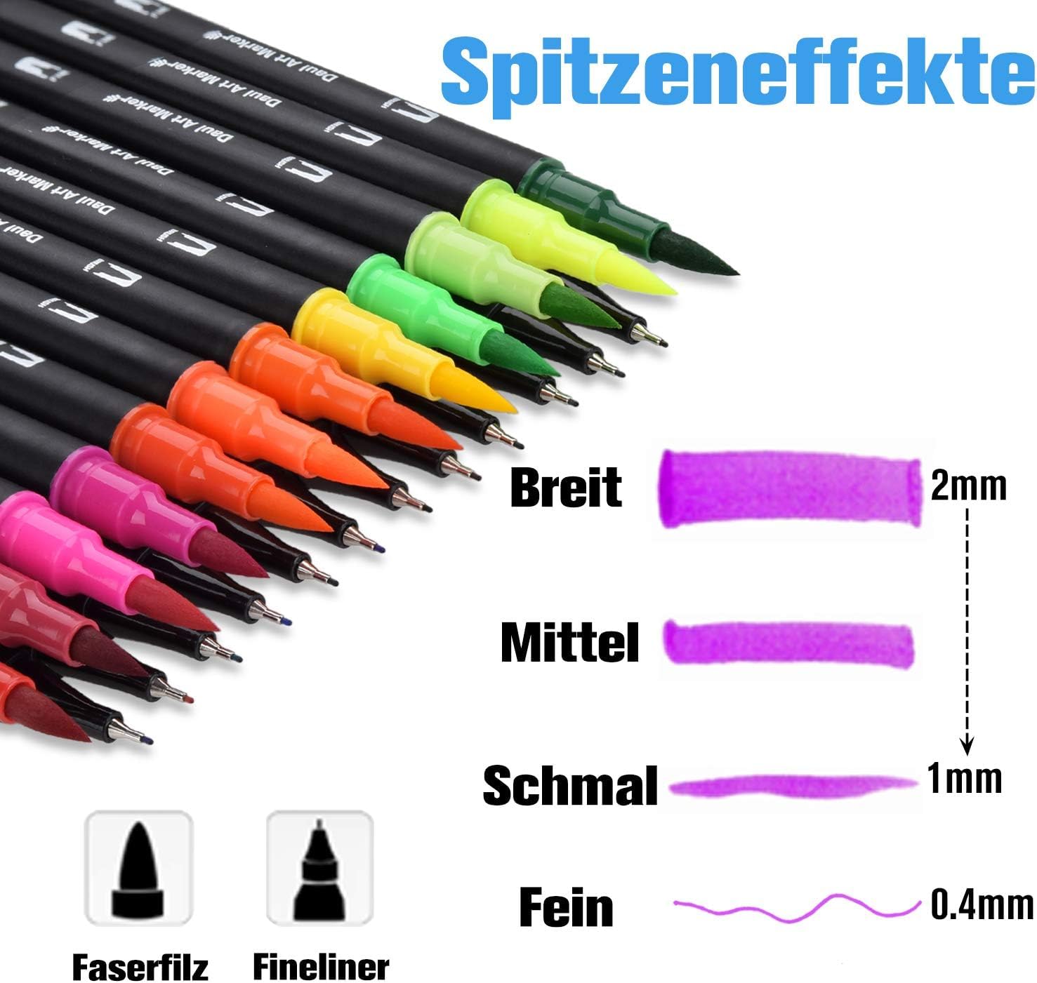 YJYHART Aquarel Pennen Set, Dual Tip Penseel Pennen Art Markers 24 Kleur met Kleurpotloden Schets Tekening Set In gepersonaliseerde grote etui Kleurtekening Schetsen Ontwerpen Manga
