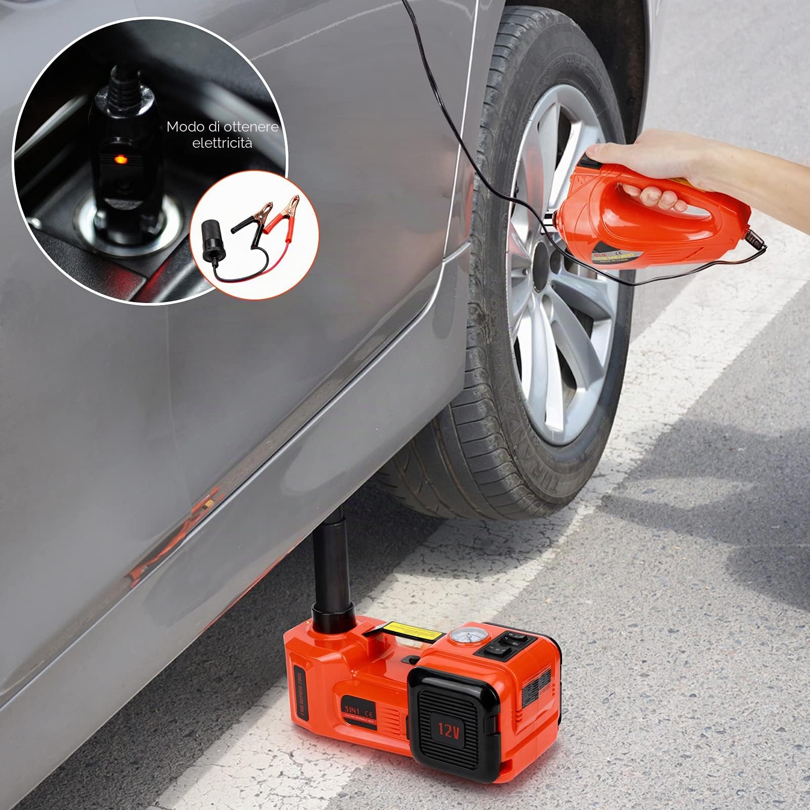 Martinetto Elettrico per Auto, 5 Tonnellate, 12V DC, Sollevatore Auto per Garage e Emergenze
