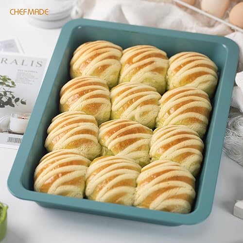Miniatura 3 de CHEFMADE Bandeja para hornear, sartén antiadherente para lasaña de 13 pulgadas, utensilios para hornear profundos para horno (verde)