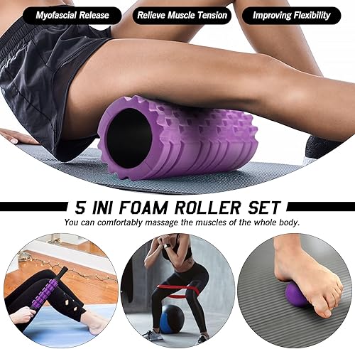 Miniatura 6 de Juego de rodillos de espuma 5 en 1, rodillo de espuma de punto gatillo patentado, rodillo de masaje, bola de masaje, correa de estiramiento para