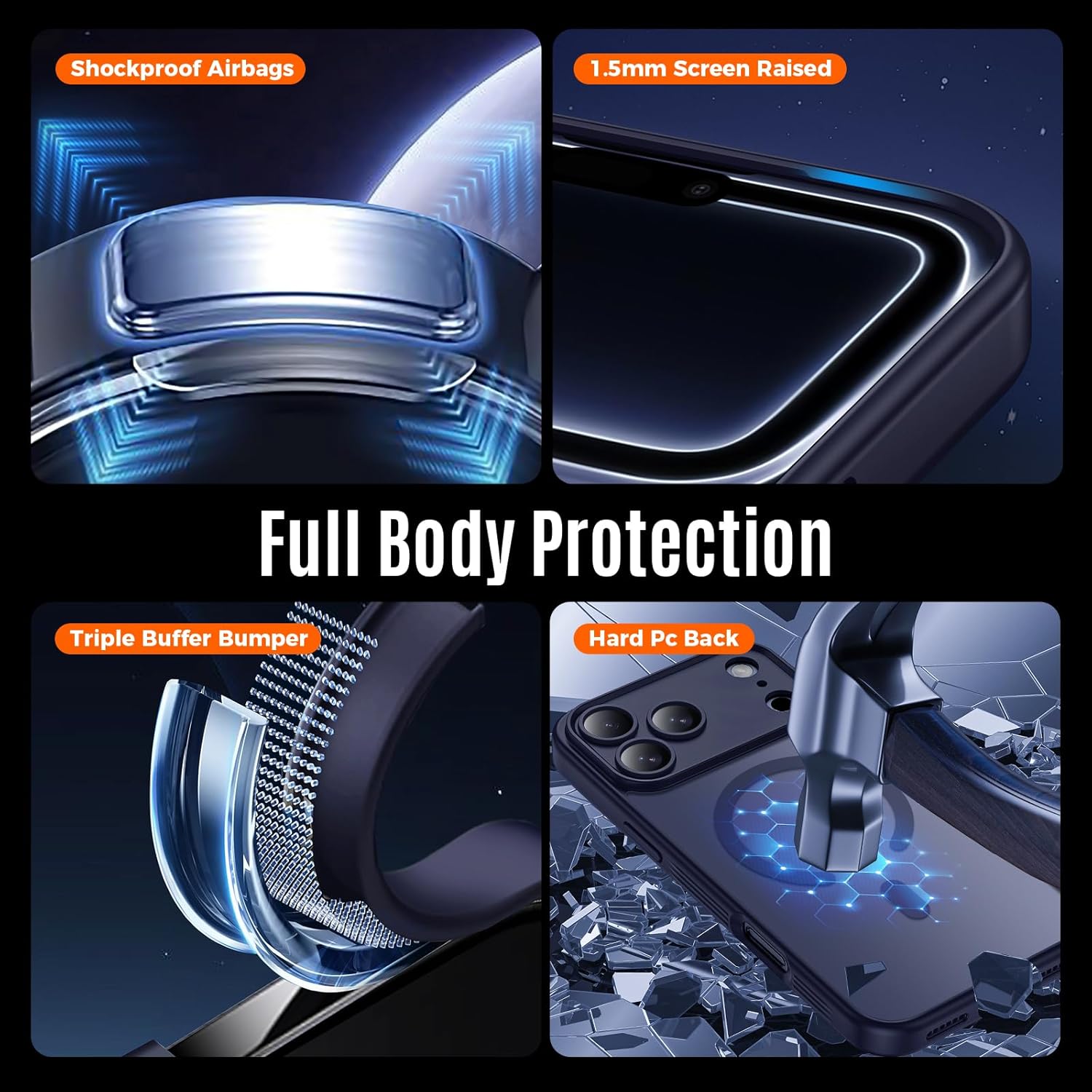 Designed for iPhone 17 Pro Max Case, Compatible with MagSafe, [Camera Protection] [15FT Military Drop Protection] Shockproof Translucent Matte Anti-Slip Phone Case, 6.9", Deep Blue - Image 6