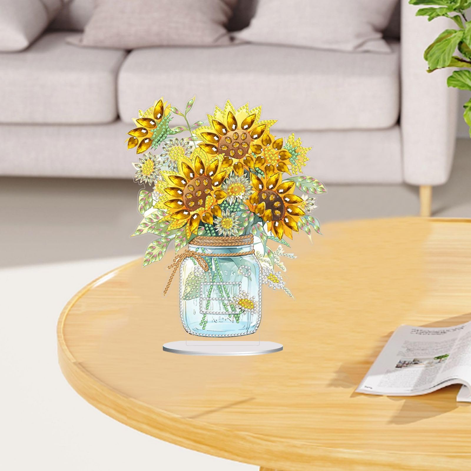 ARTopet DIY Diamond Desktop Ornament Special Shaped Crystal Diamond Art Painting Tabletop Ornaments Single Sided for Home Office Decor Crafts Gift-Sunflower Bouquet