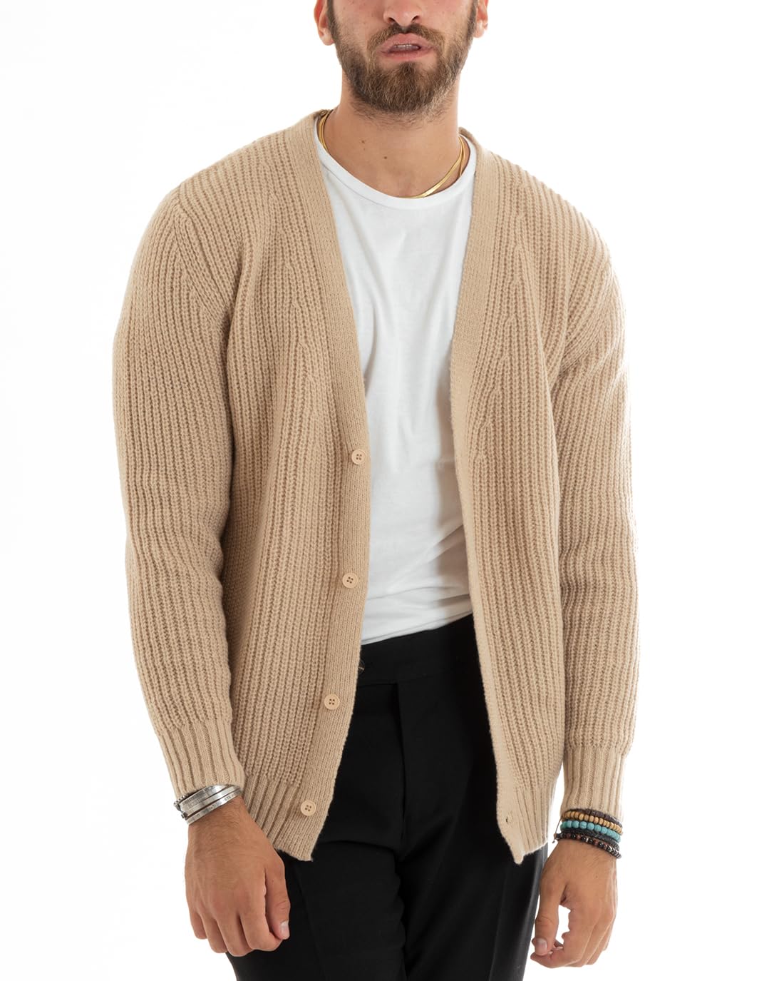 Cardigan Uomo Giacca con Bottoni Maglioncino Scollo V Maglia Inglese Vari Colori