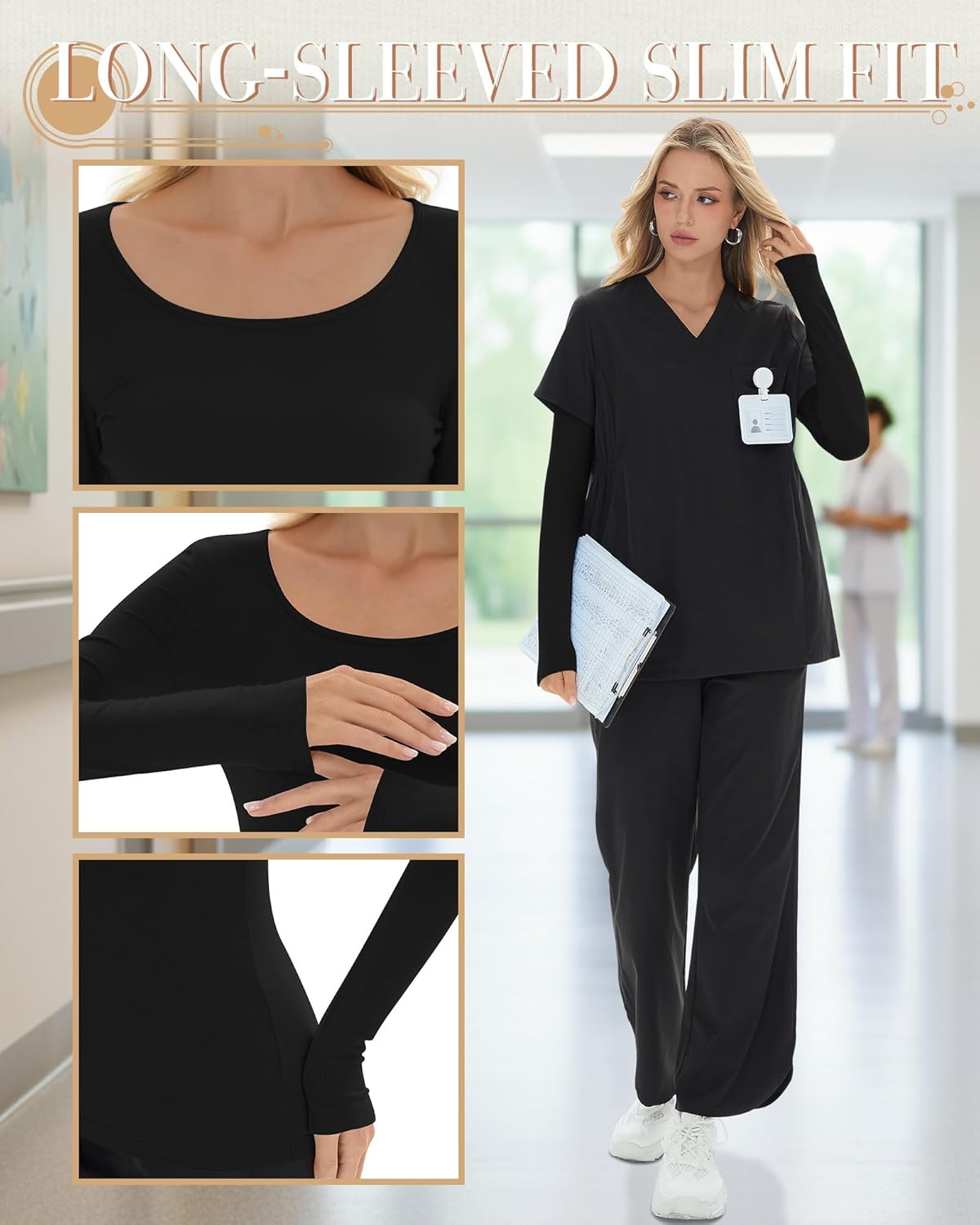 5 Pack Underscrub for Women Long Sleeve Shirts Fitted Scoop Neck Tops Basic Layering Tee Knit Tops for Nurse - Image 5