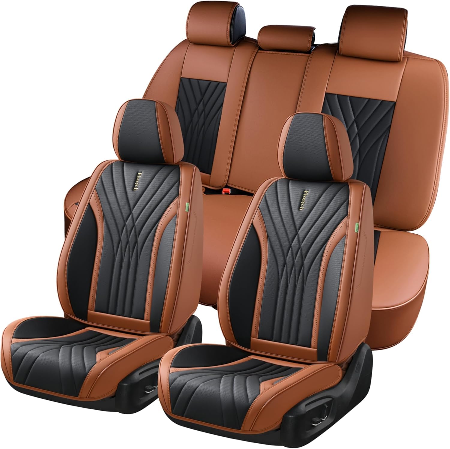 FLORICH Autositzbezüge Set PU Leder Vordersitze und Rückbank, wasserdichte Autositzauflage Universelle Passform für 95% Limousine, SUV, Pickup, Van
