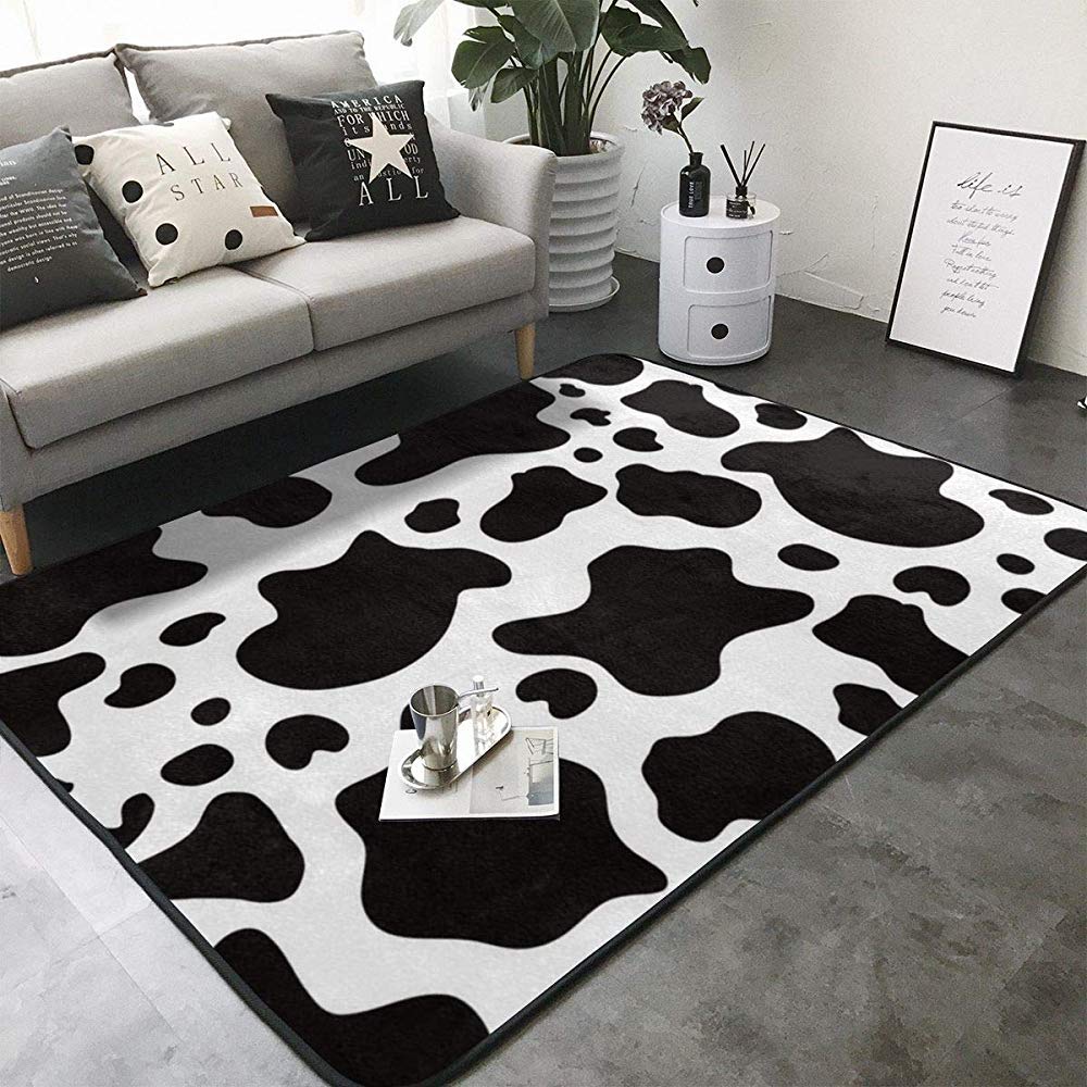 SESILYModern Area Rug Bedroom Carpet Black and White Cow Print Rugs Area Rug Office Living Room Dining Area Rugs