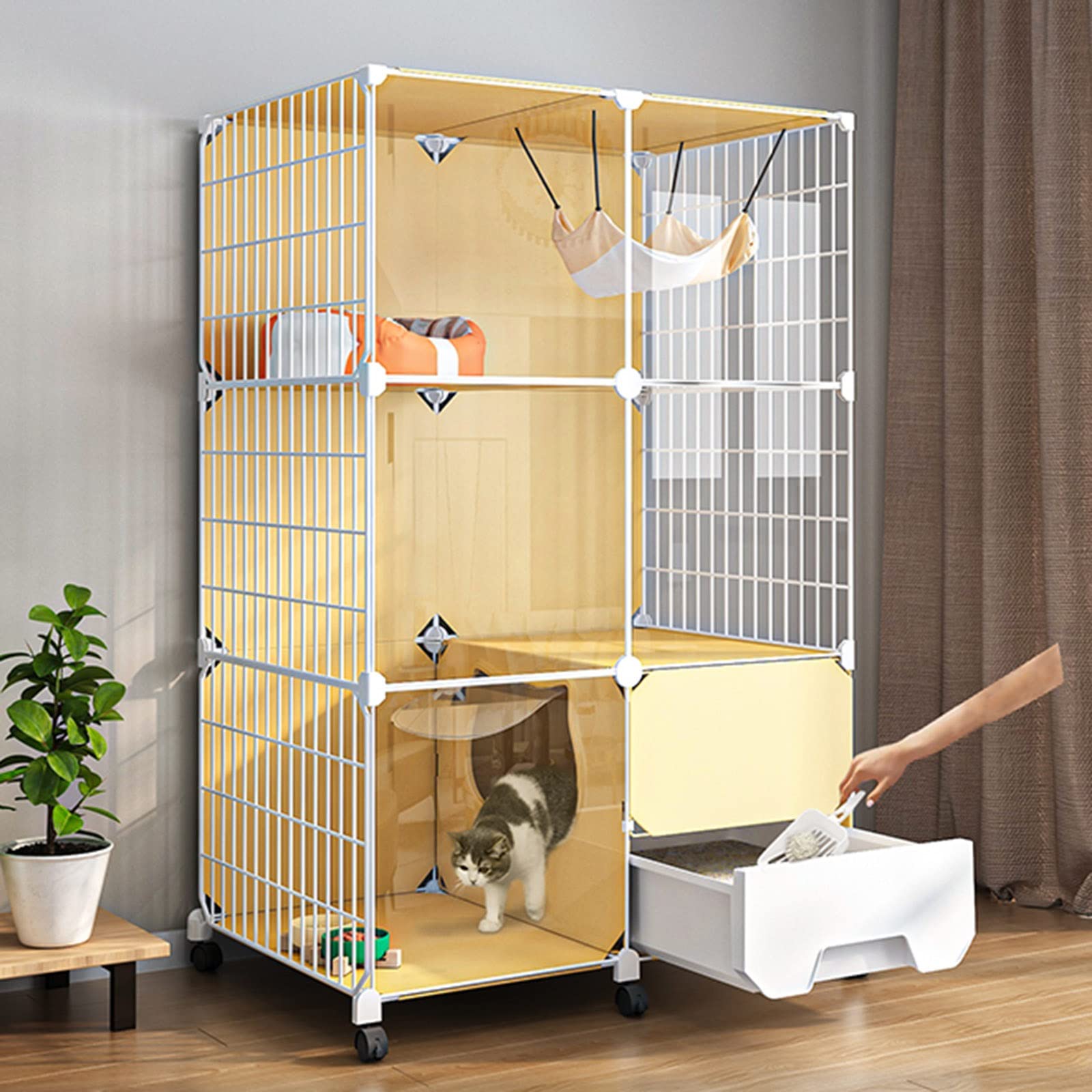 Klatka dla kota, klatka dla kota, wybieg dla kota, klatka dla kota z kuwetą, wyjmowana metalowa klatka dla małych zwierząt, projekt DIY, kojec dla kociąt (rozmiar: 107 * 47 * 107 cm) (107 * 47 * 107