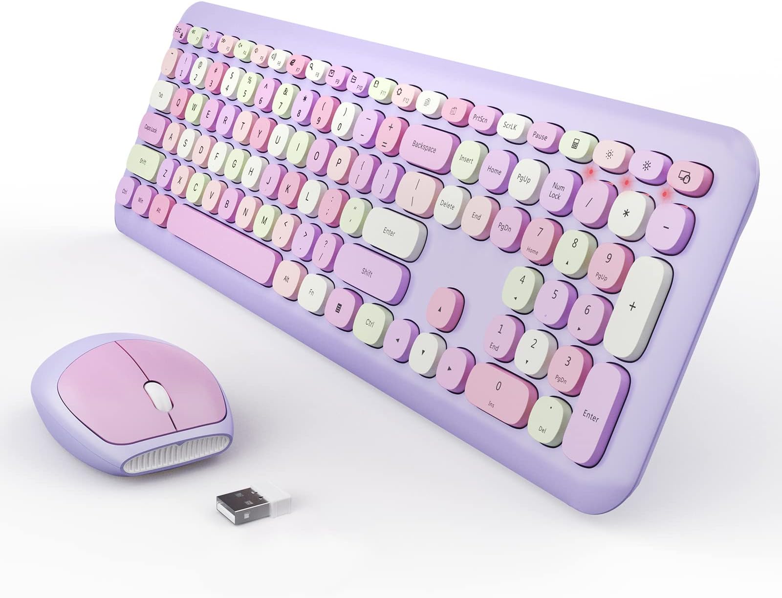 SkyGive Wireless Keyboard and Mouse Combo, Colorful Ergonomic Full Size Retro Low-Noise Keyboard with Cute keycaps, Compatible with Windows, PC, Perfer for Home and Office Keyboards (Purple)