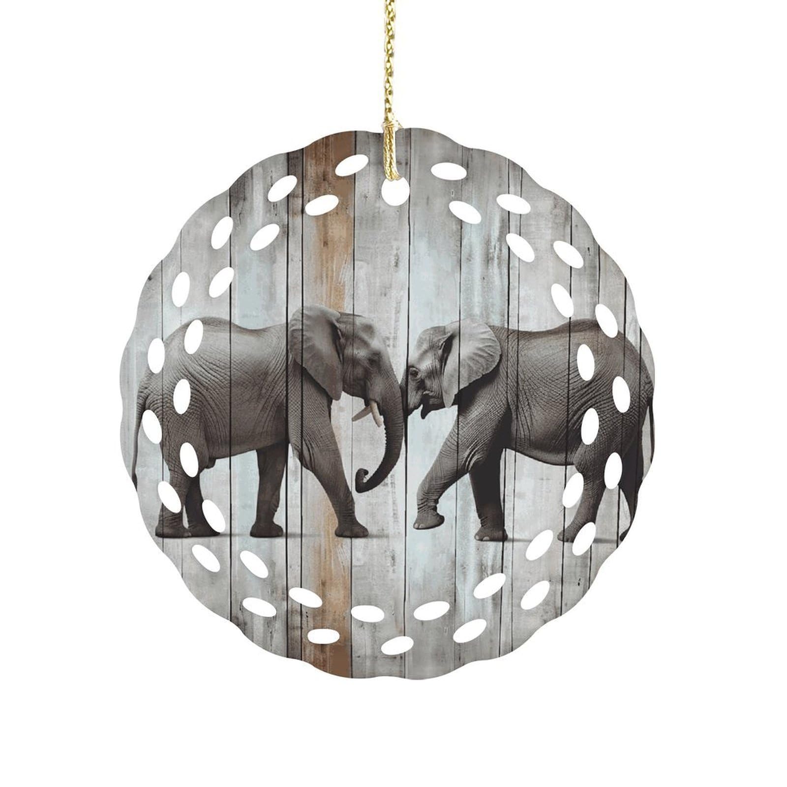 Fodpand Women's Style Elephant On Wood Ceramic Ornament For Home Decor 3.2" Round Tree Decoration Christmas Ornaments For Men Double-Sided Design