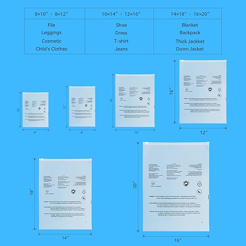 Miniatura 6 de Bolsas de ropa de 12 x 16 pulgadas (5 mil), 50 bolsas transparentes con cremallera con advertencia de asfixia, bolsas de polietileno para empaquetar