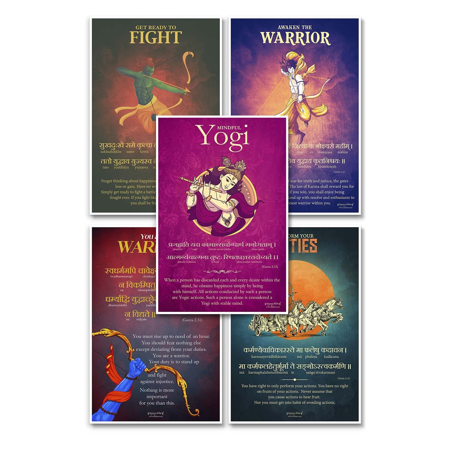 Sanjeev Newar®, Pack of 5 Sanskrit Wall Art, Bhagavad Gita Wall Art, Gita Shloka, Inspiring Sanskrit Verse, Sanskrit Shloka, Inspiring Sanskrit Quote (Artwork Size: 12 x 18 inches), Unfamed