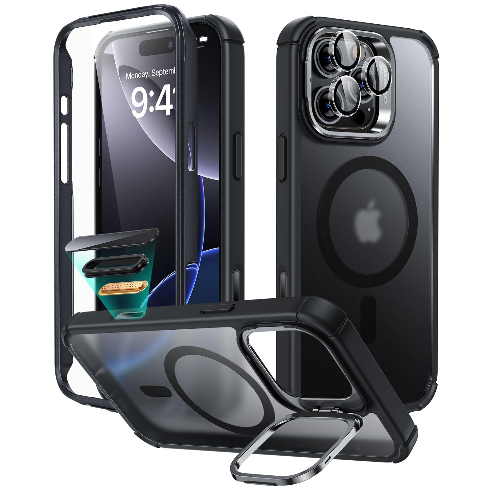 ESR for iPhone 16 Pro Max Case with Stand, Camera Control Button Compatible with MagSafe, Full-Body Military-Grade Drop Proof Case with Built-in 9H+