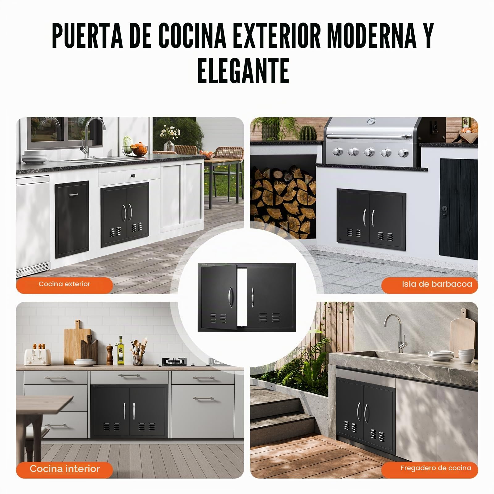 VEVOR Puerta de acceso para barbacoa, doble puerta de cocina de 30 pulgadas x 21 pulgadas, vertical con asas y ventilación, para isla de barbacoa, estación
