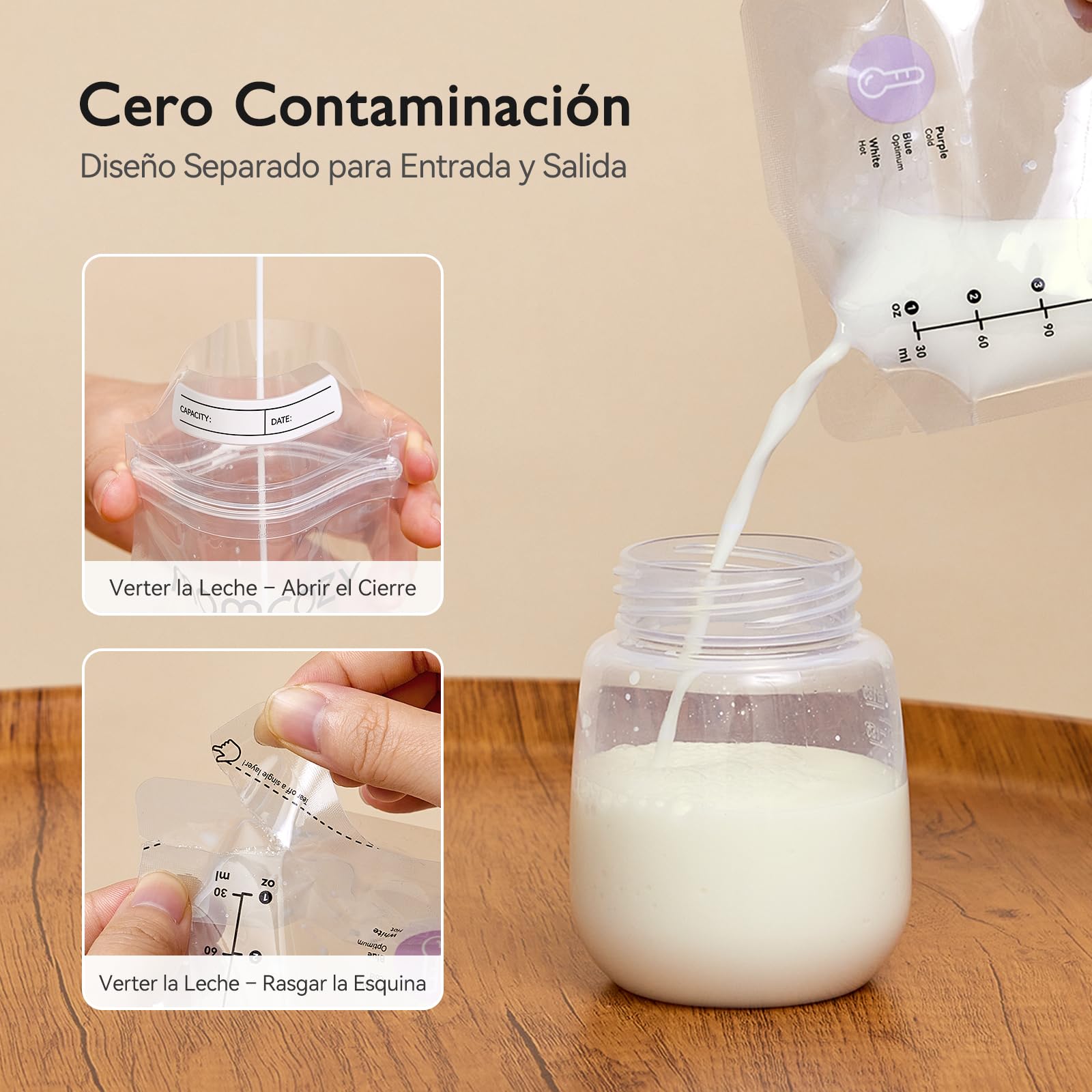 Momcozy 120 Bolsas de Almacenamiento de Leche Materna Con Detección de Temperatura - Desechables, 180ml