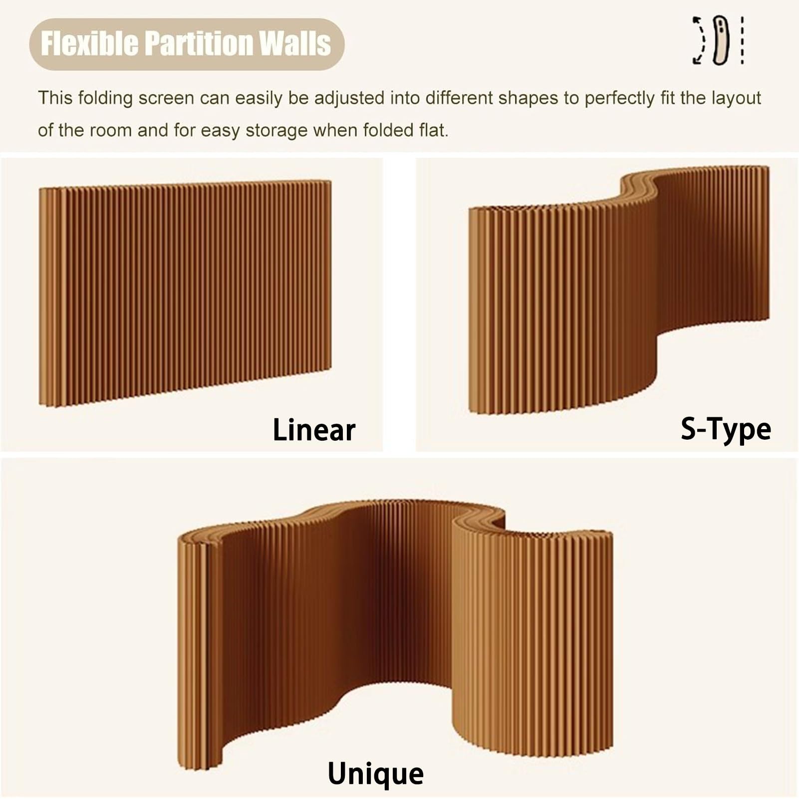 Divisorio a Soffietto Pieghevole - Schermo in Carta Indipendente e Mobile, Pannello a Parete Estensibile per Negozio di Abbigliamento, Marrone, 300-400 cm x 220 cm, Ideale per separare Gli s