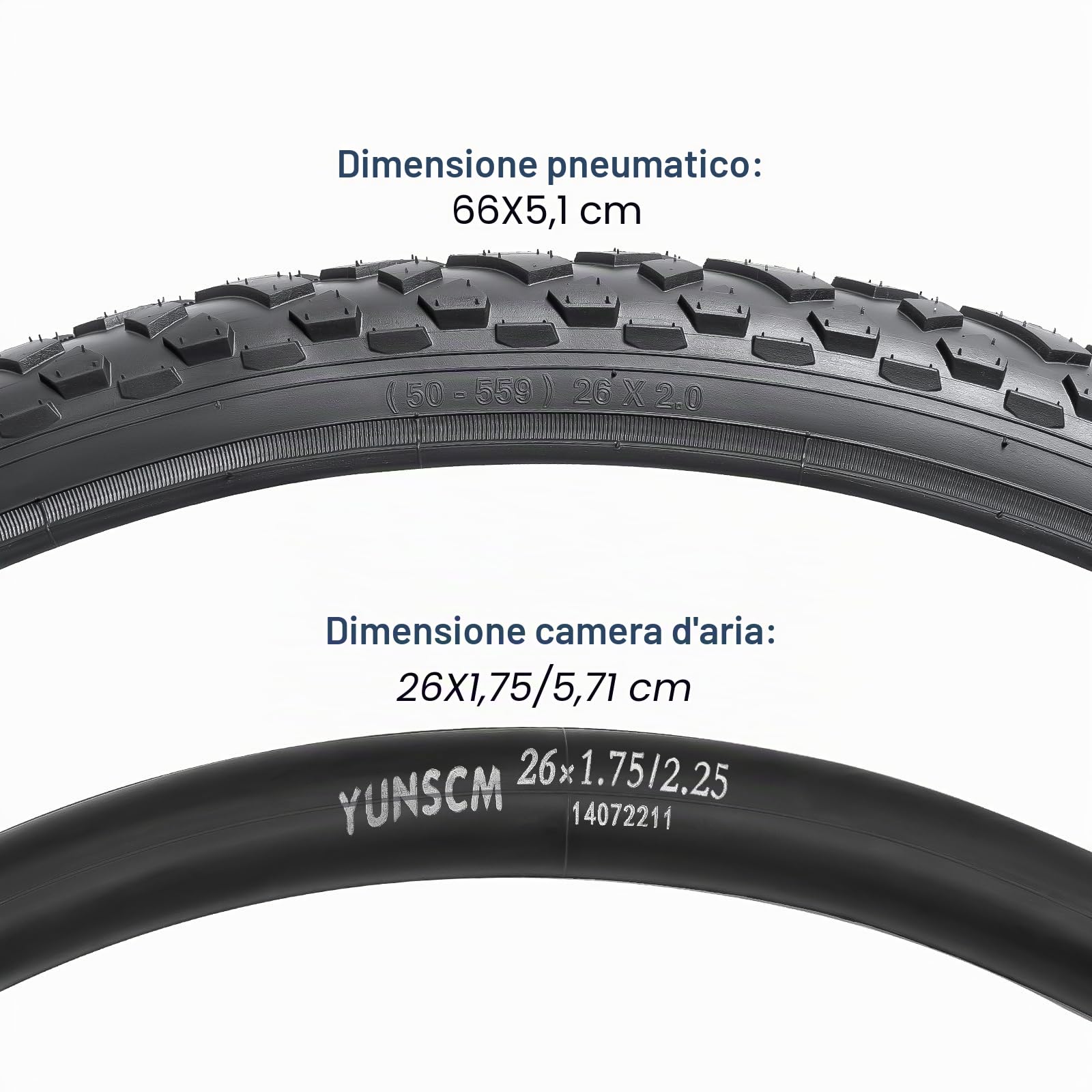 YUNSCM 2-PCS 26 pollici Montagna bicicletta pneumatici 26x2.0/50-559 and 26 pollici bicicletta camera d'aria Schrader Valve Compatible with 26x1.95 26x2.0 26x2.10 (P-1062)