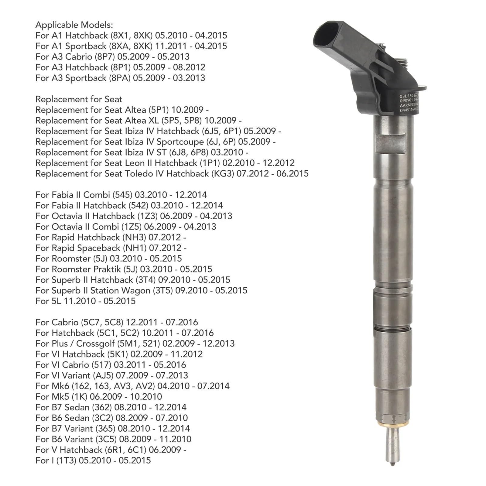 Parti dell'iniettore di carburante Iniettore di carburante automatico Ugello iniezione per VW per Audi