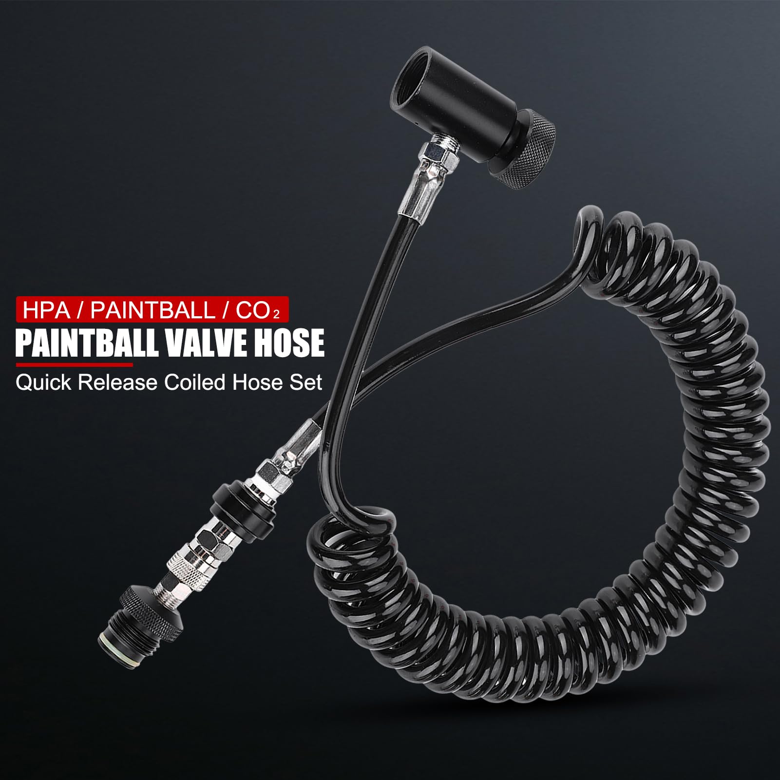 Kit de línea remota, Marcador de Paintball Válvula de conexión de Cilindro de Bobina remota Manguera de Paintball Manguera corrugada con válvula de Encendido/Apagado Remoto