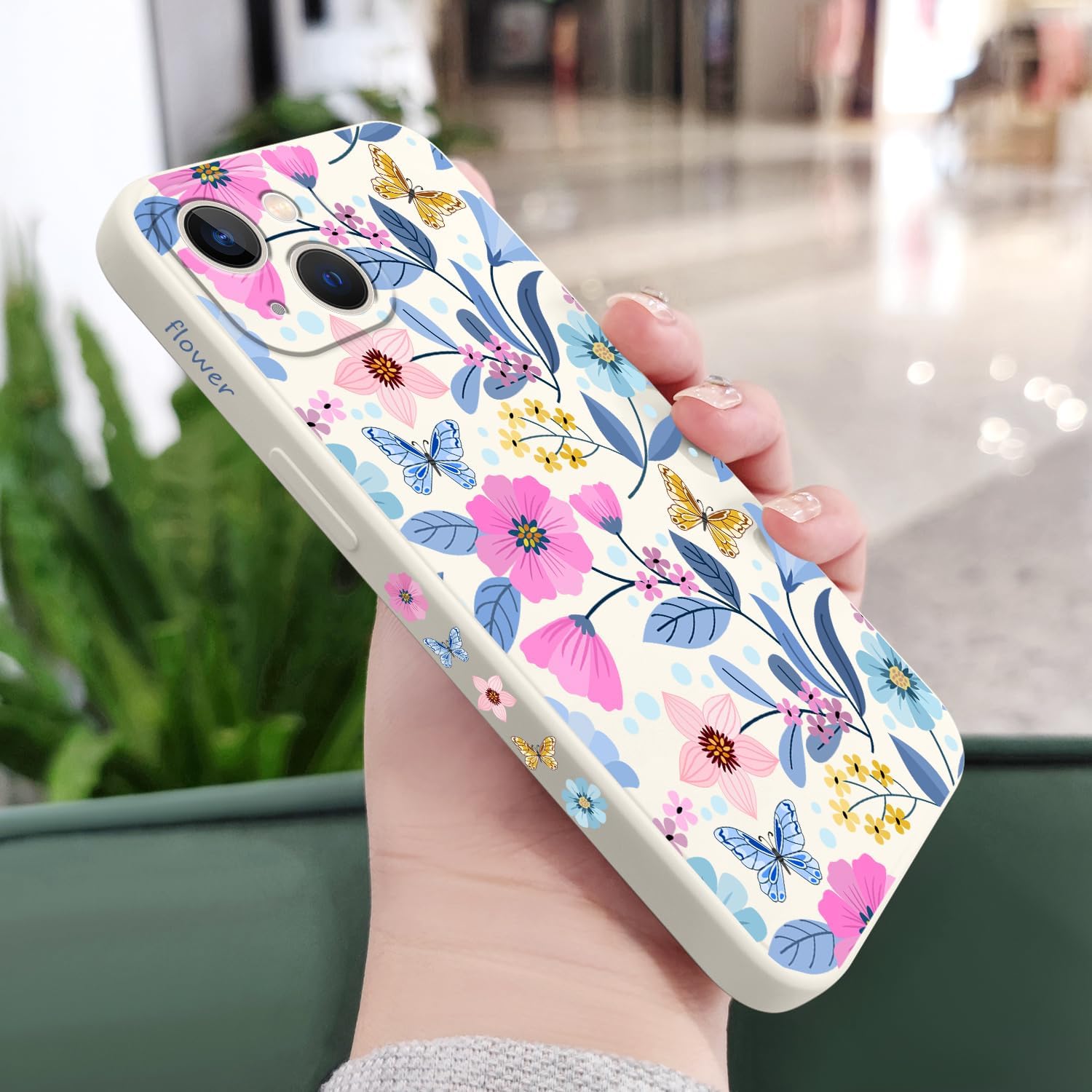 for iPhone 13 Case Fashion Flower Pattern Slim Liquid Silicone Dropproof for iPhone 13 Phone Cover 6.1 inch-Flower White Flower White iphone 13