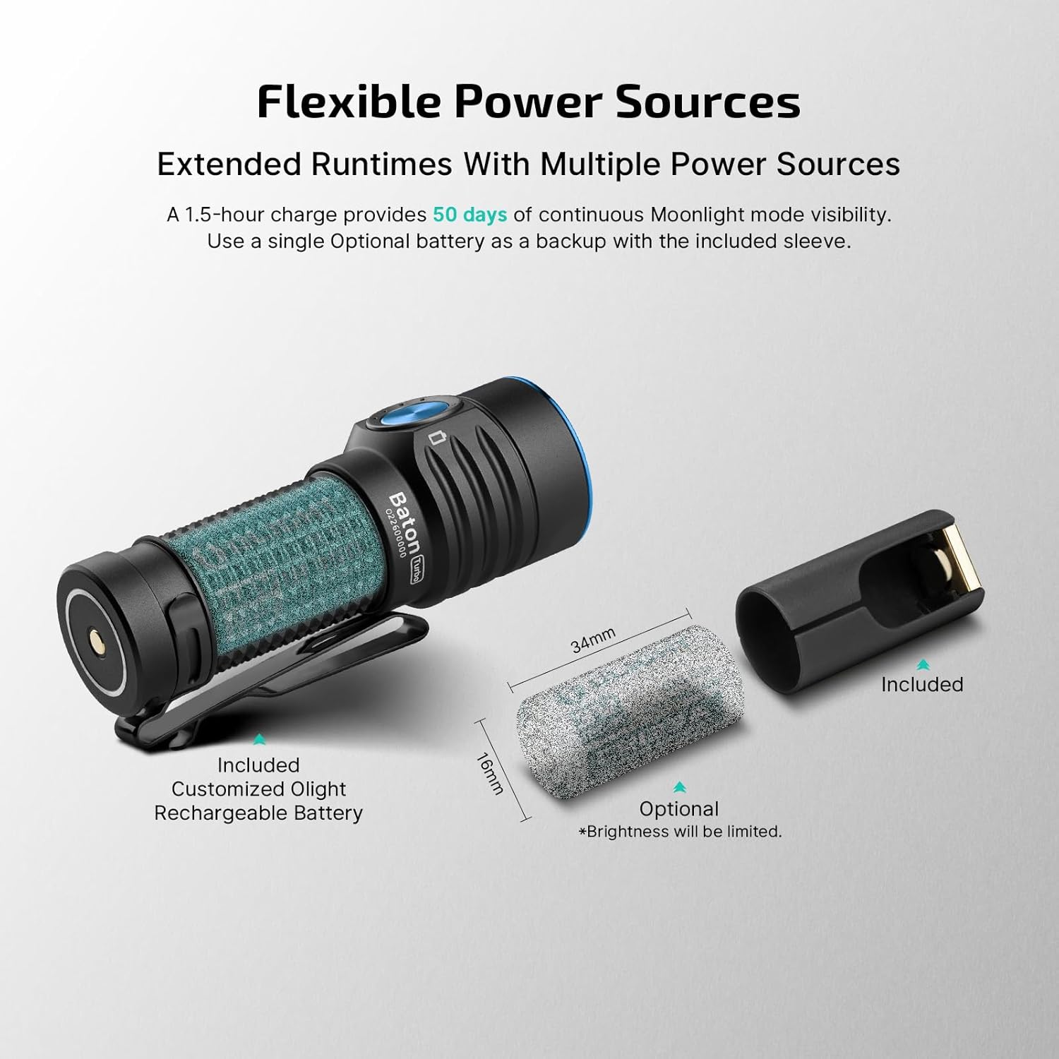 OLIGHT BatonTurbo EDC Flashlight Rechargeable with Magnetic Charging Cable, 1000 Lumens Powerful LED Light 510 Meters Long Throw, 5 Modes, IPX8 Waterproof Light for Camping, Hiking (Black) - Image 8