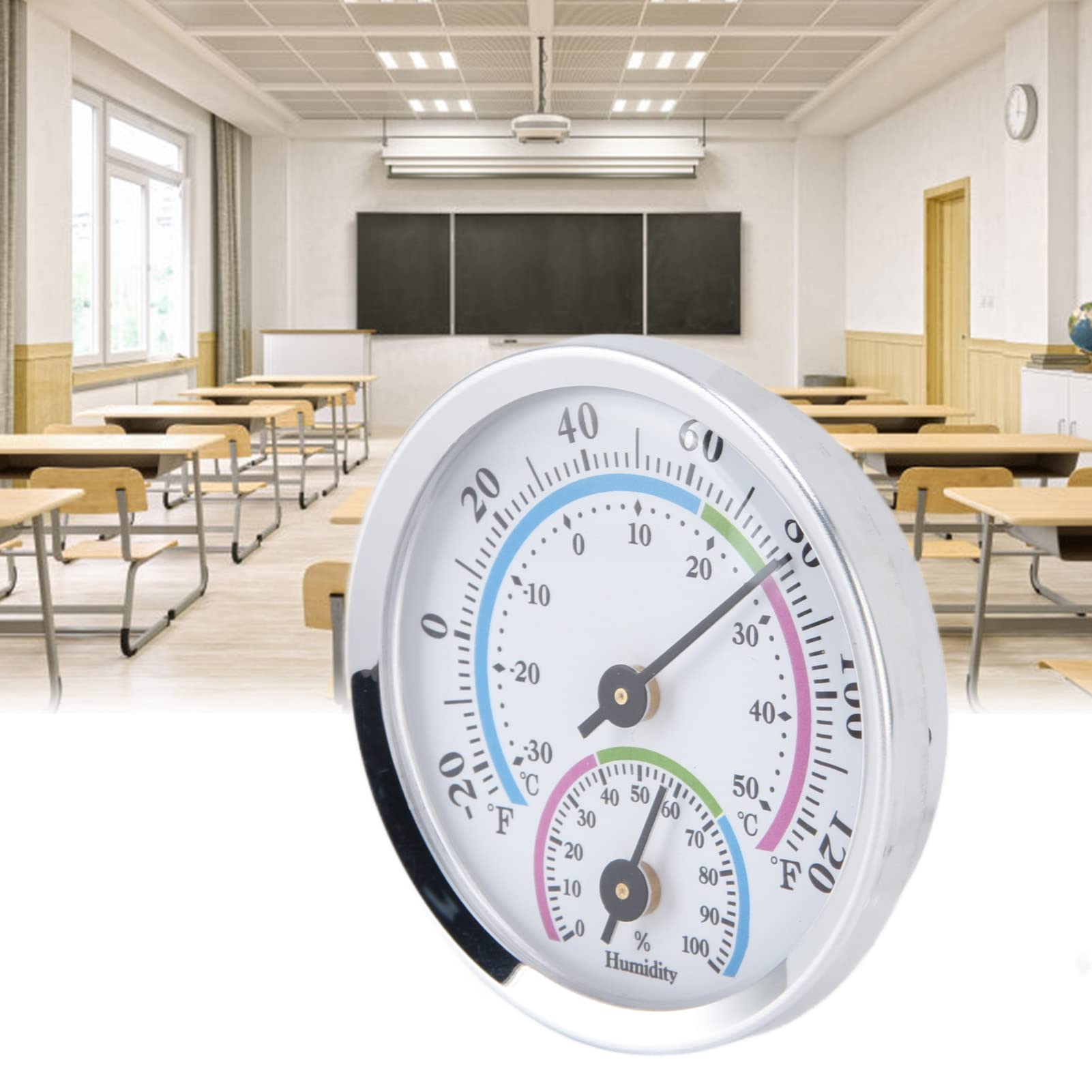 Glomora Mini Thermometer Hygrometer Duo, Silver Indoor Climate Gauge for Greenhouses, Homes & Offices