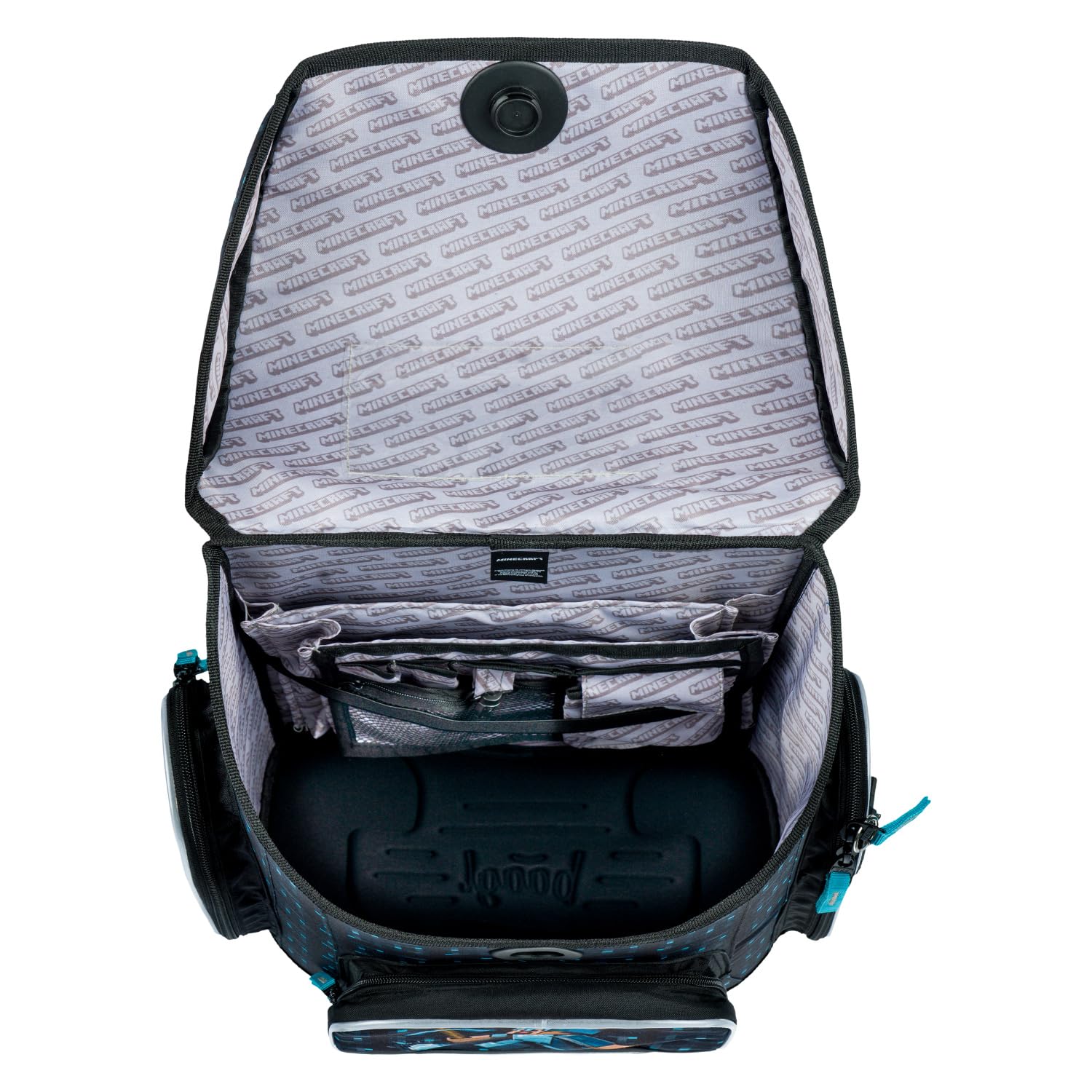 Baagl Schulranzen Jungen Mädchen für 1. Klasse, Ergo Schultasche Grundschule, Leichter Kinder Ranzen Tornister Schulrucksack mit Brustgurt (Minecraft Blue Axe)