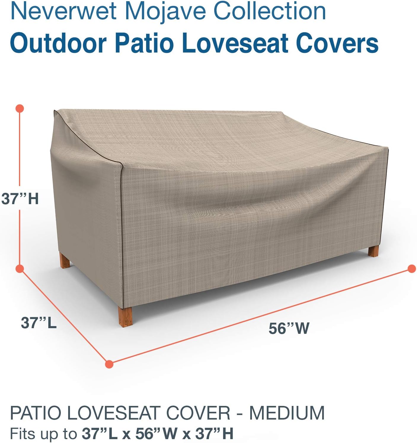 Budge StormBlock Mojave Patio Loveseat Cover Waterproof, UV-Resistant, Durable, Medium, Black Ivory