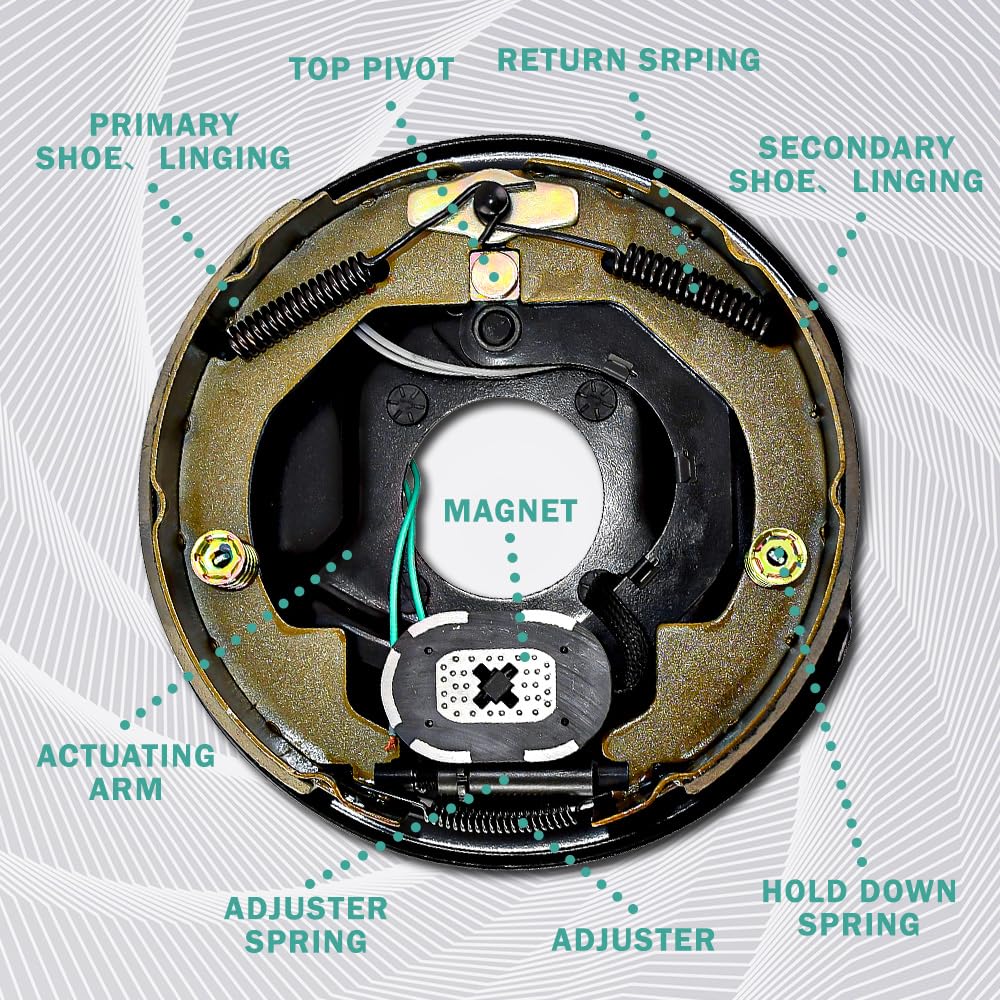 Piasty do przyczep z hamulcami elektrycznymi 5 na 11.4 cm B.C. z hamulcem elektrycznym 25.4 cm x 5.1-0.6 cm Prawa strona do osi 1,587.6 kg Heavy Duty Trailer Hub Drum Brake Kit
